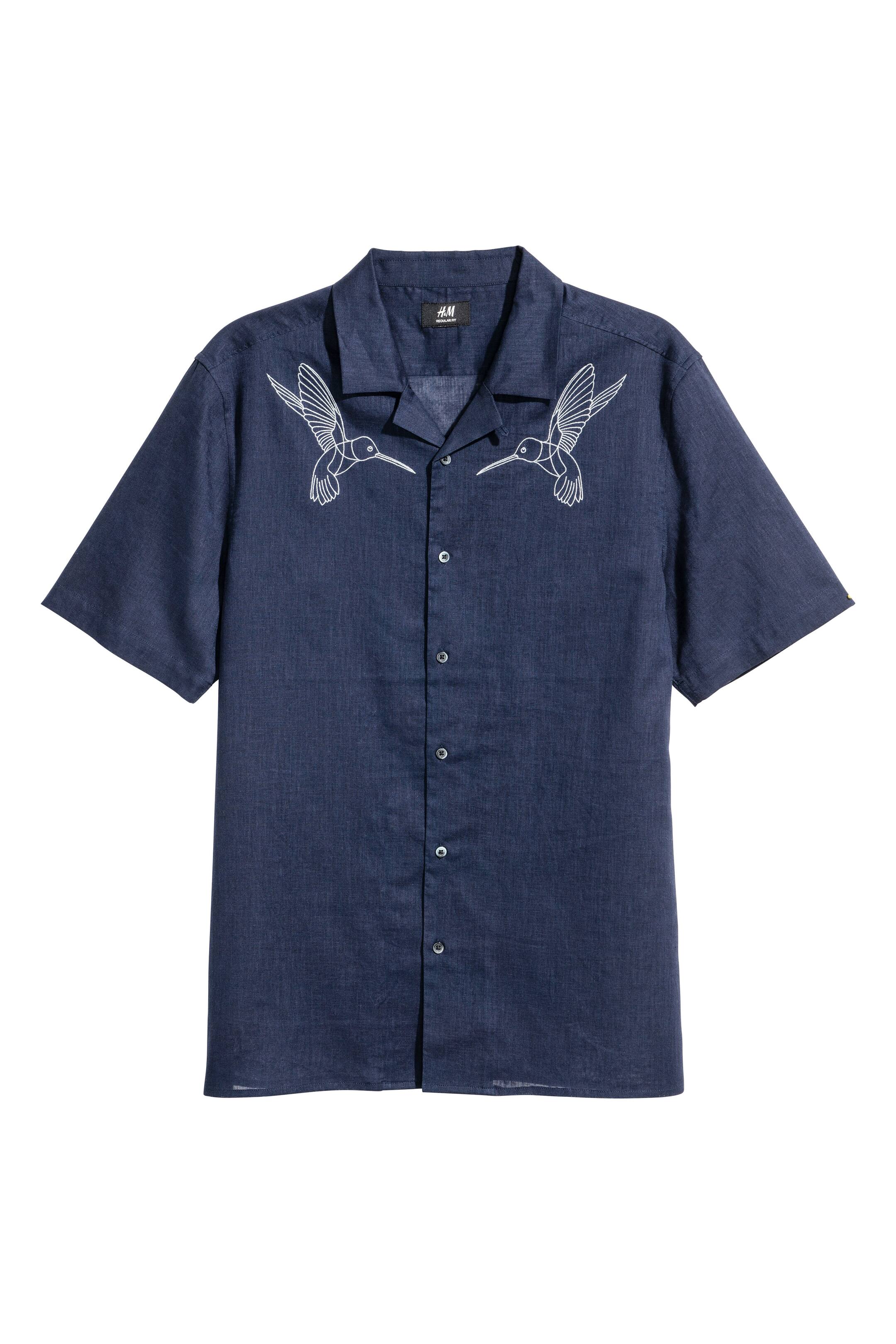 View larger image: Denim shirt Regular fit - Dark blue/Birds - Men | H&M GB 1
