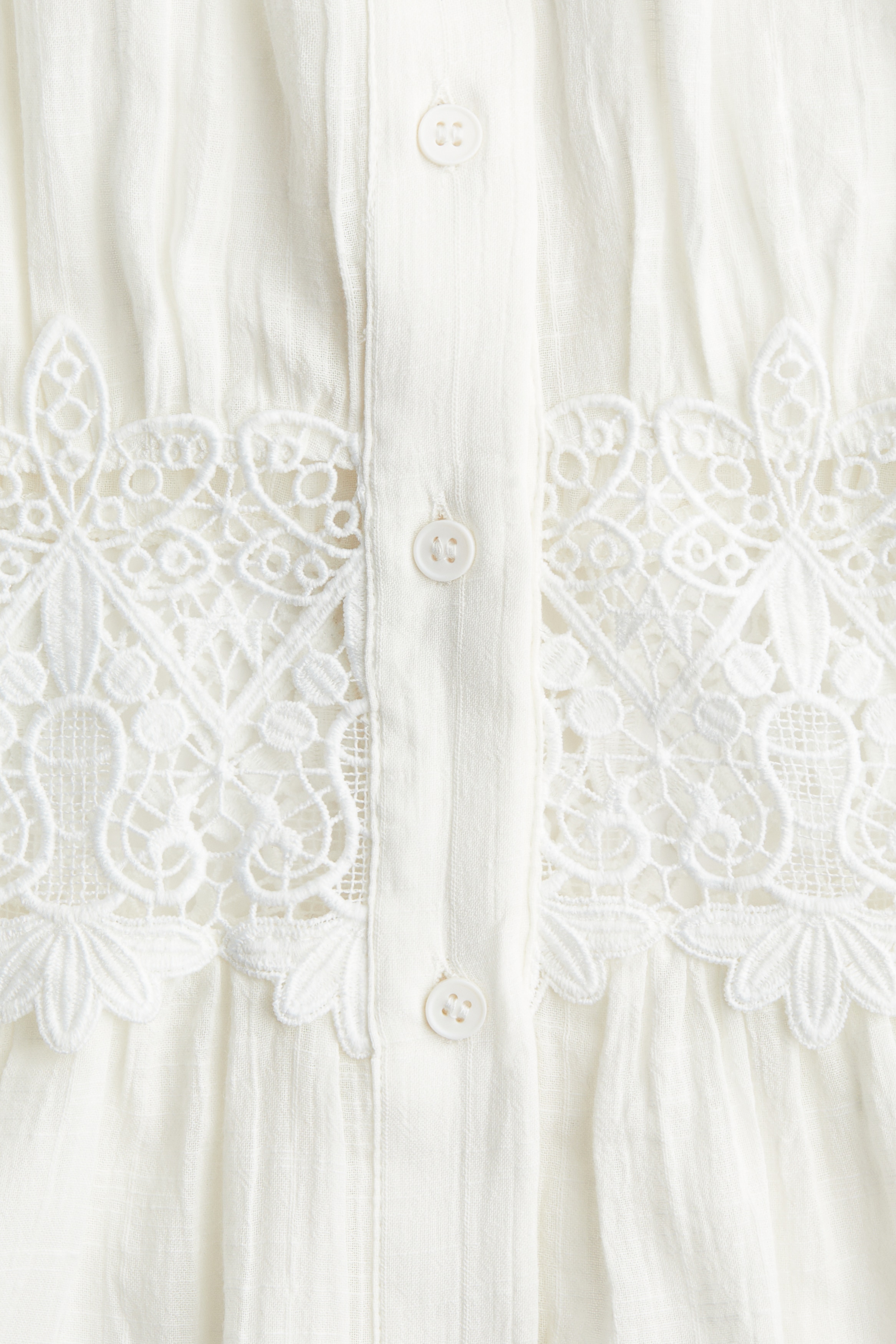 Lace-Inset Cotton Dress - White Lace-Inset Cotton Dress - White