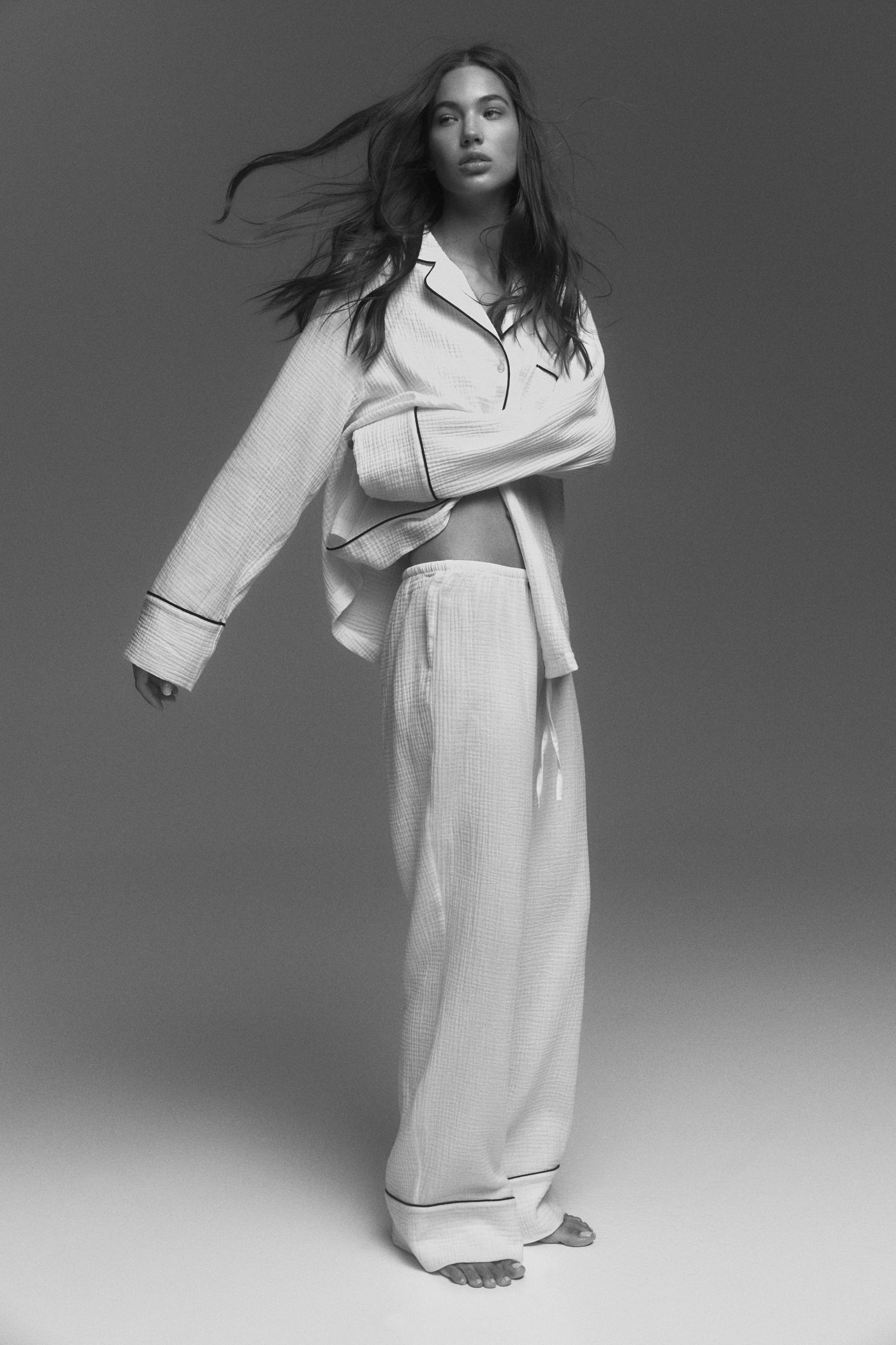 Pyjama en mousseline de coton - Blanc