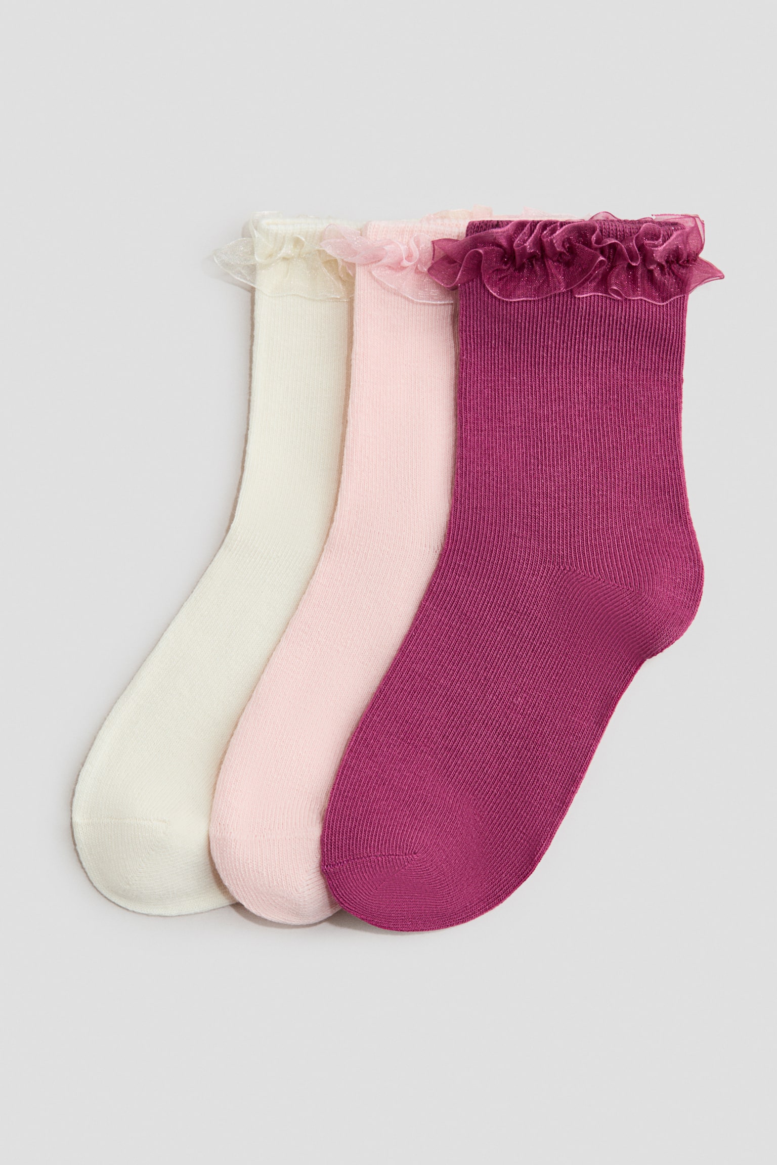 3-pack frill-trimmed socks - Dark purple/Light pink/Cream/Light pink/Light purple - 1