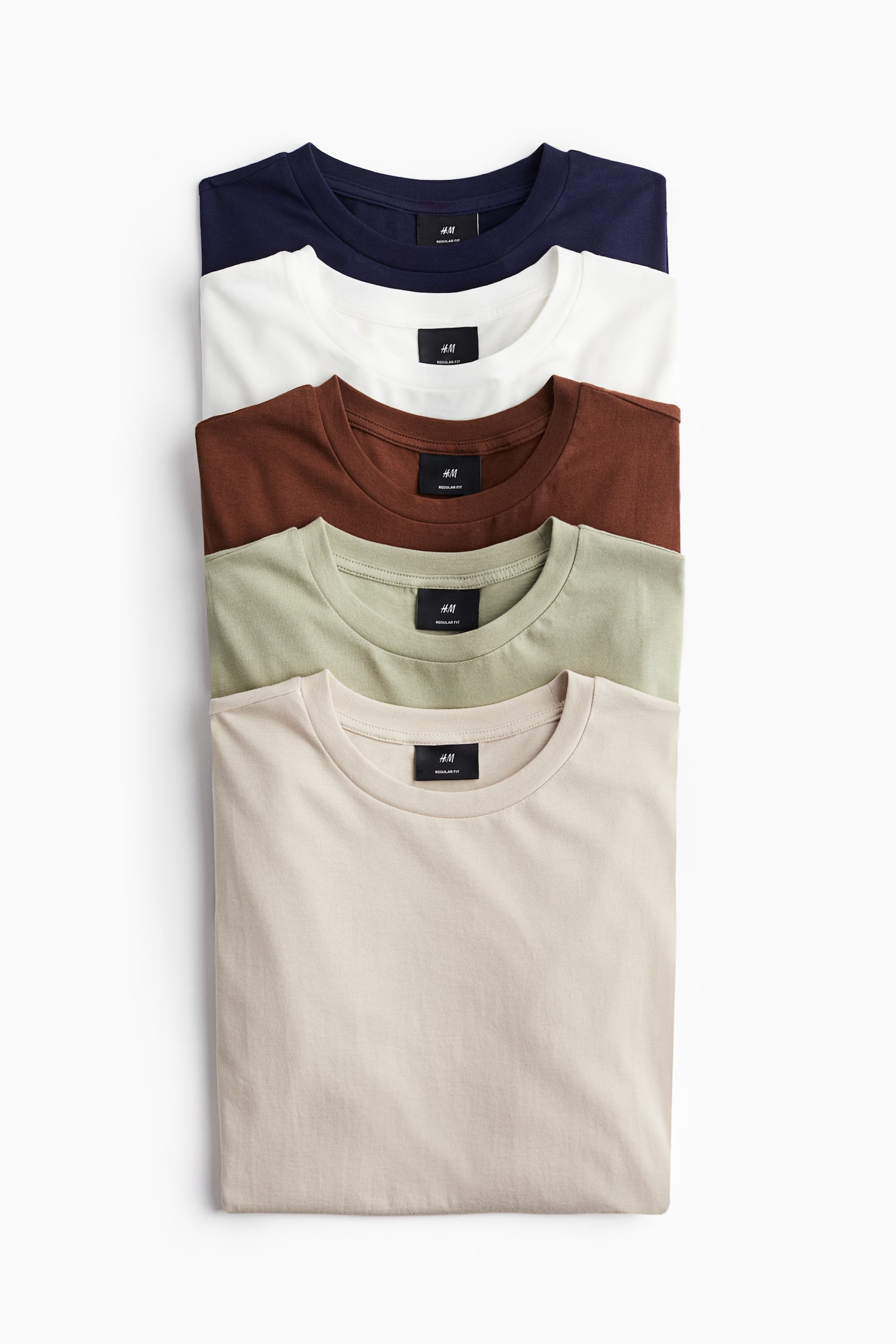 5-pack Regular Fit T-shirts - White/Beige/Green/White/Cream/Light grey/Forest green/Black/Grey marl/Pale green/Dark brown/Beige/Light blue - 1