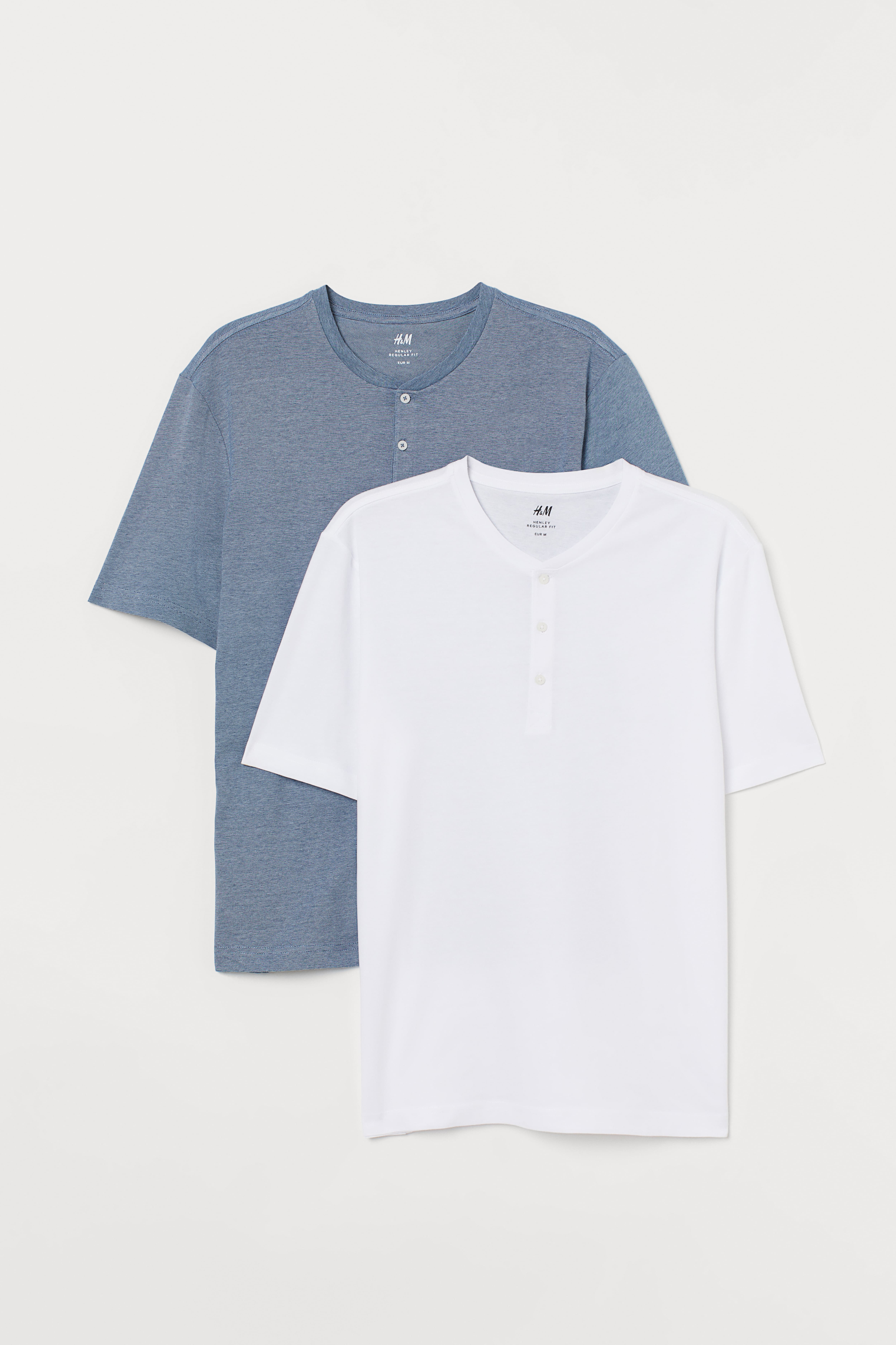 2-pack Regular Fit Henley Shirts - Short sleeve - Regular length -  White/blue - Men | H&M US