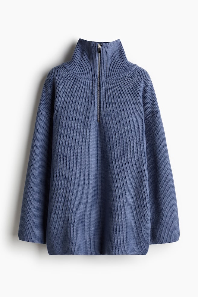 Zip-top rib-knit jumper - Pigeon blue/Cream/Dark brown/Grey marl/Black/Striped - 1