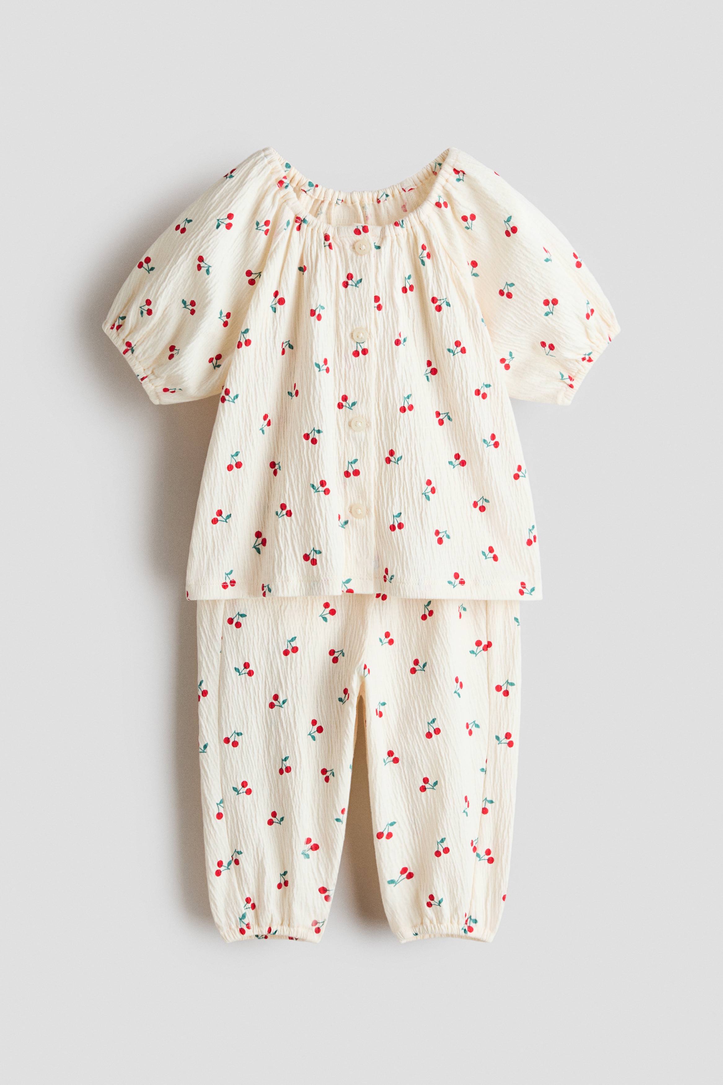 2 Parçalı Krinkle Jarse Set - Light beige/Cherries