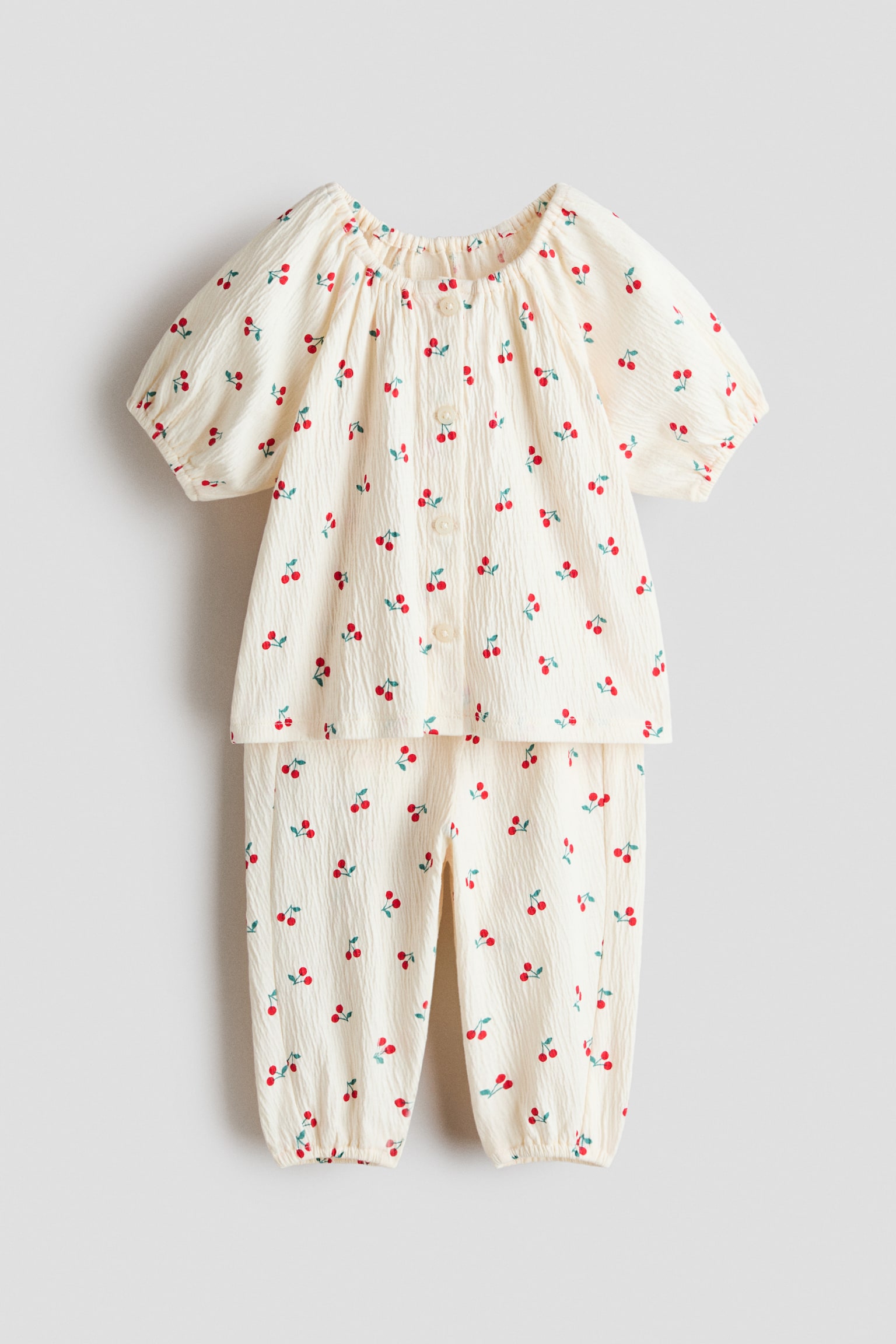 2-piece crinkled jersey set - Світло-бежевий/вишні/Кремовий/леопардовий принт - 1