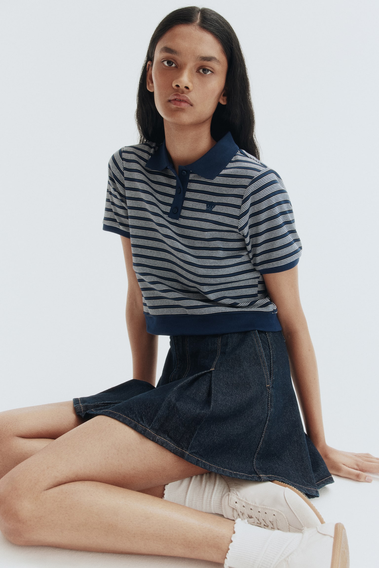 Áo polo cotton - Màu xanh dương đậm/Kẻ - 1