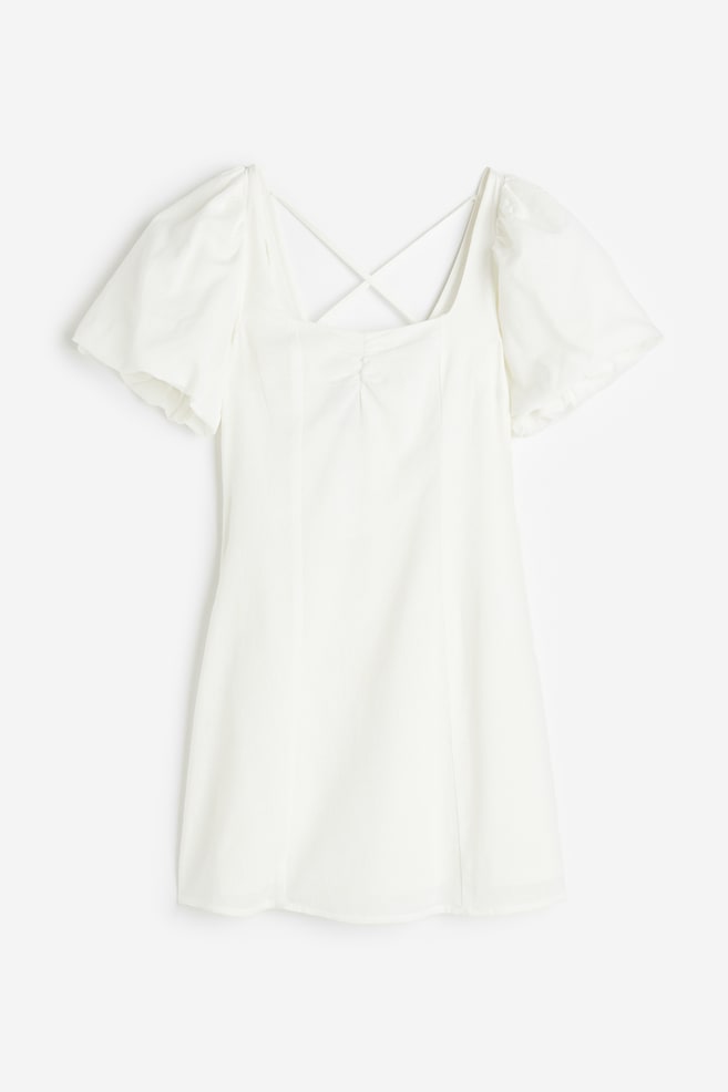 Puff-sleeved dress - White/Black/Light pink - 2