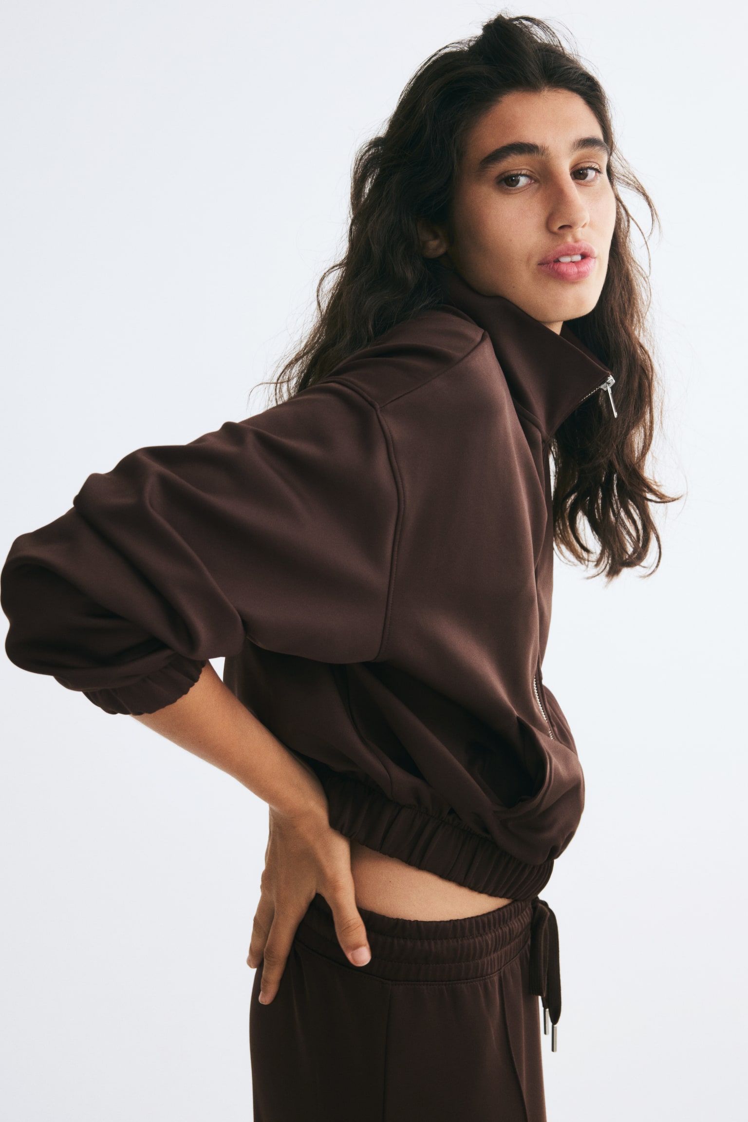 Женская куртка H&M Fine-Ribbed Track Jacket, цвет: Тёмный коричневый — фото 6