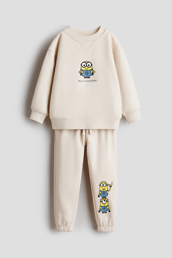 Ensemble 2 pièces en molleton imprimé - Beige clair/Minions/Bleu/Minecraft - 1
