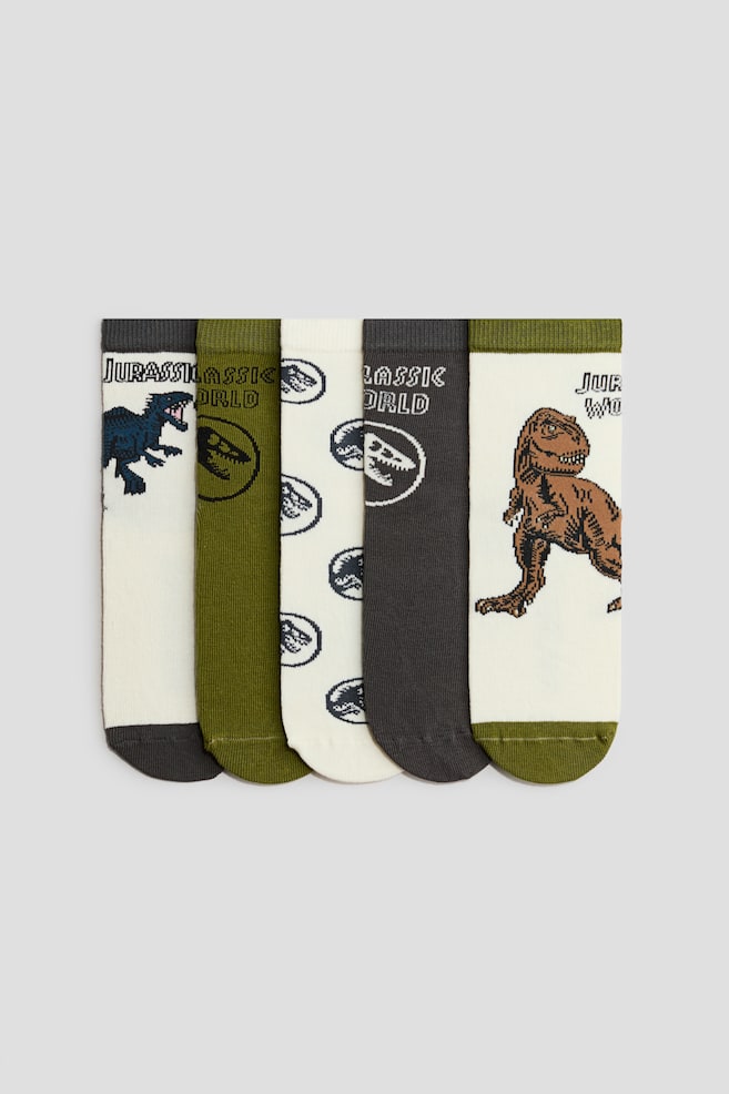 Set de 5 perechi de șosete cu motive - Verde-kaki/Jurassic World/Alb/Marvel Comics/Albastru/mașini/Maro/Jurassic World/Verde-kaki/Jurassic World/Bleumarin/Mickey Mouse/Negru/Hot Wheels/Albastru/Omul-Păianjen/Albastru/Patrula cățelușilor/Albastru-deschis/Bluey/Albastru/Ariciul Sonic/Albastru/Lilo & Stitch - 1