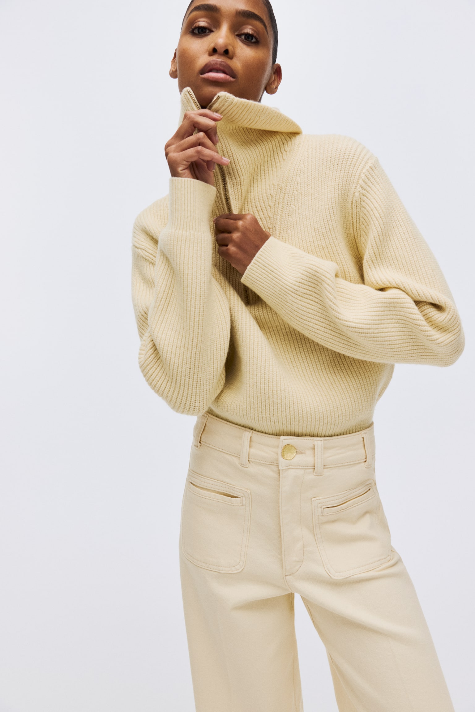 寬鬆高腰牛仔褲 - 淡黃色/丹寧藍/深丹寧藍/白色 - 6