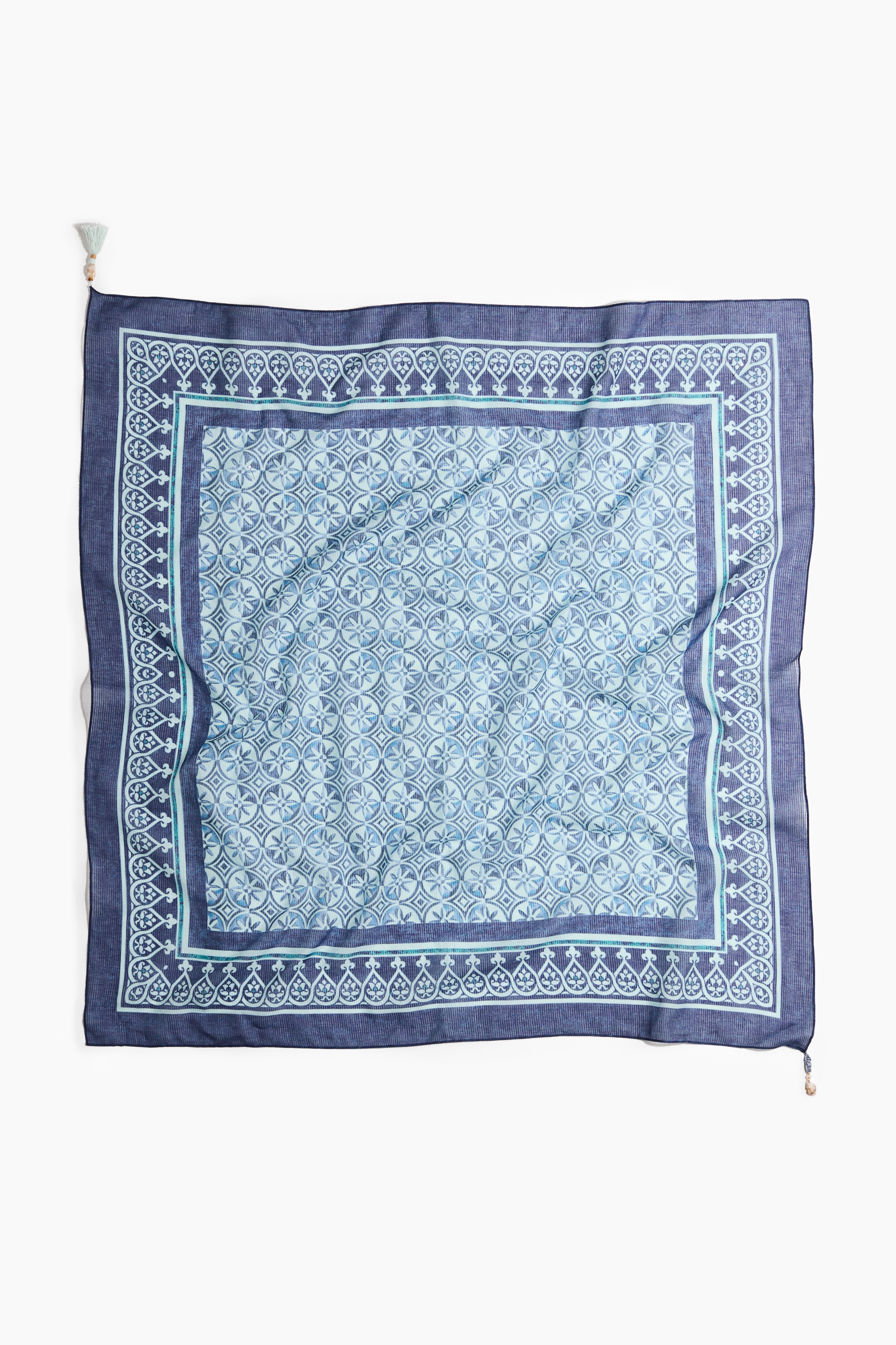 Printed cotton scarf - Blue/Patterned