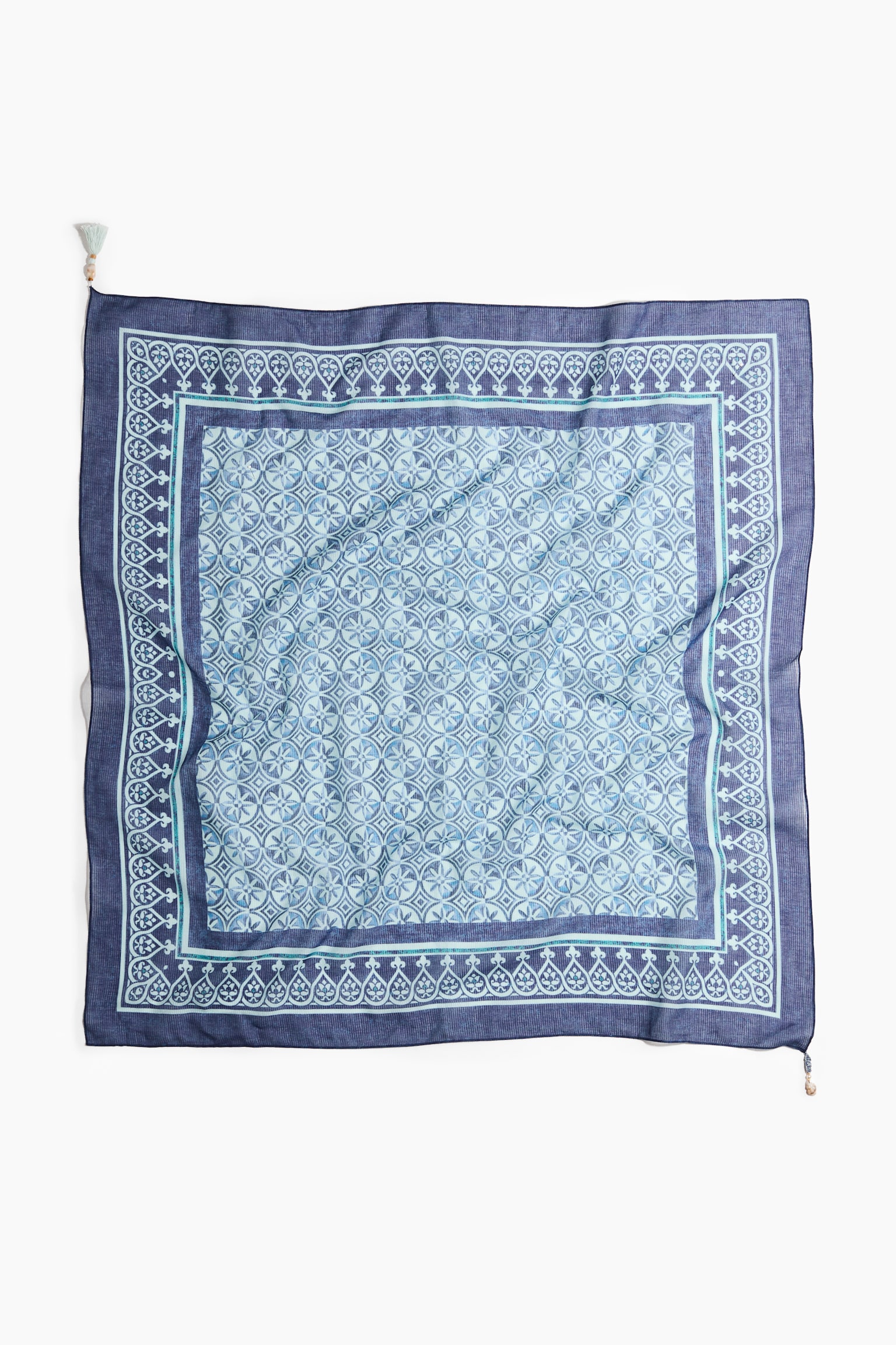 Printed cotton scarf - Bleu/motif - 1