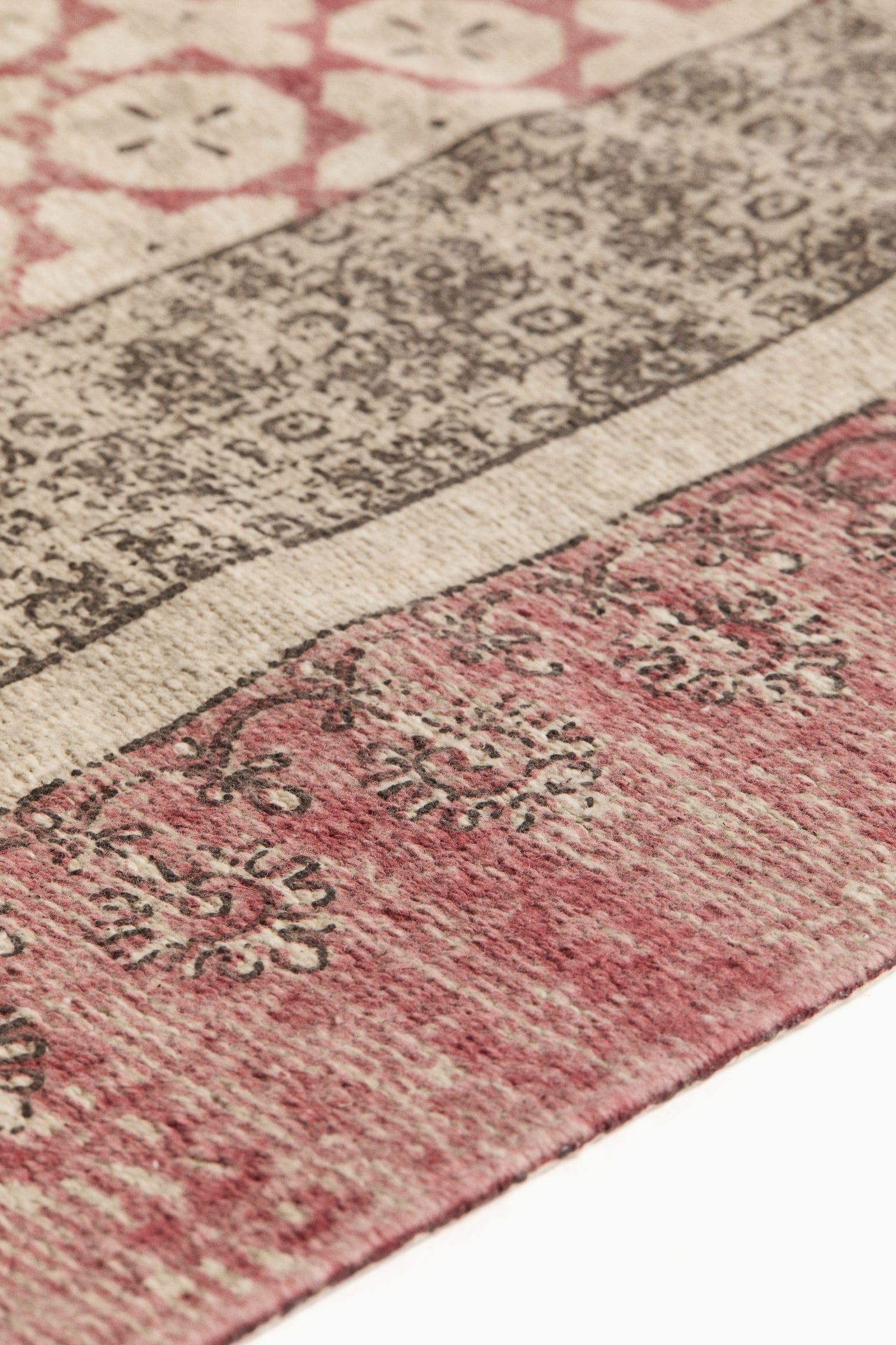 Fringed cotton runner rug - Red/Patterned/Olive green/Patterned - 3