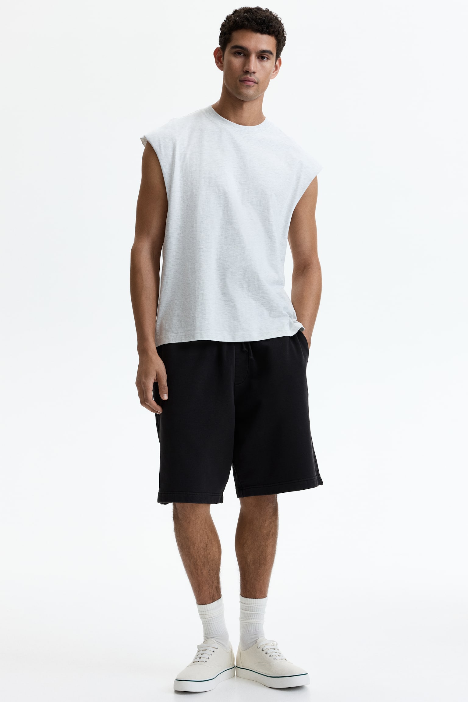 גופיית כותנה Relaxed Fit - אפור בהיר מלאנז'/שחור/לבן/סגול בהיר/ירוק חאקי כהה - 1