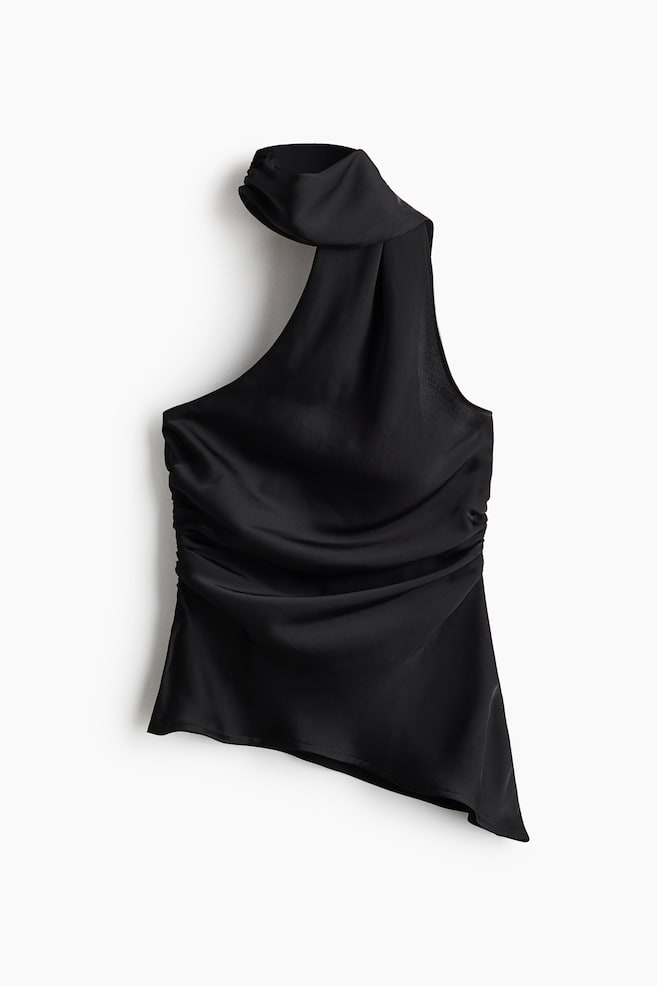 Scarf-collar one-shoulder top - Black/Light dusty pink - 1