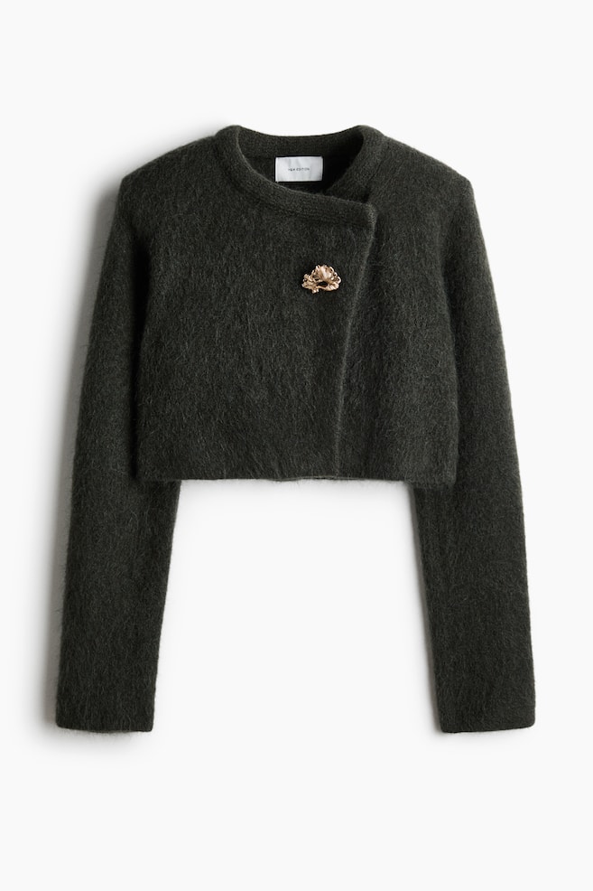 Cropped mohair-blend cardigan - Dark mole/Dark grey - 1