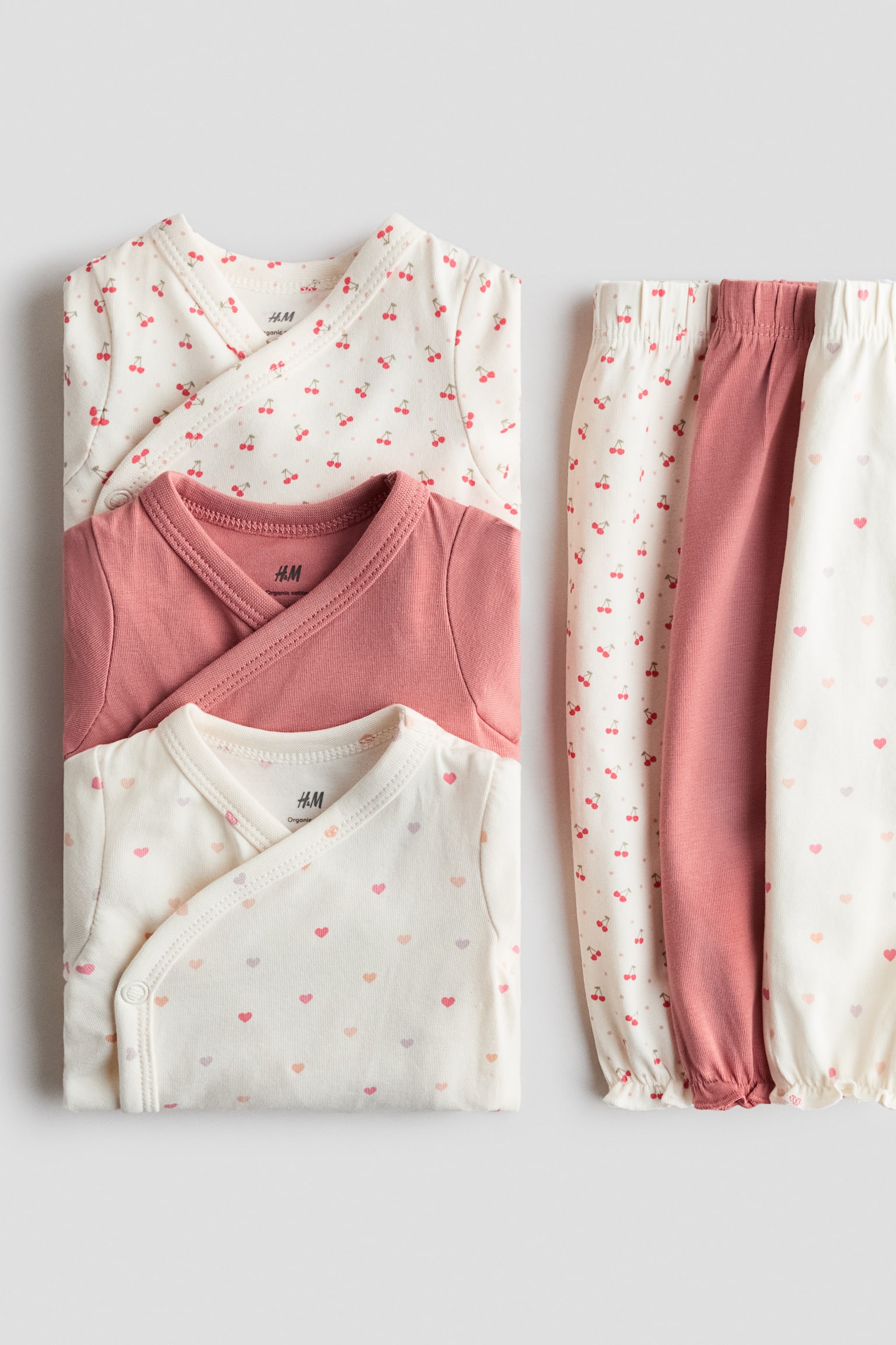 6-piece bodysuit and trousers set - Dusty pink/Cherries/Navy blue/Animals/Light green/Animals/Dusty pink/Floral/Light mole/Light beige/Mole/White/Light dusty pink/Floral - 2