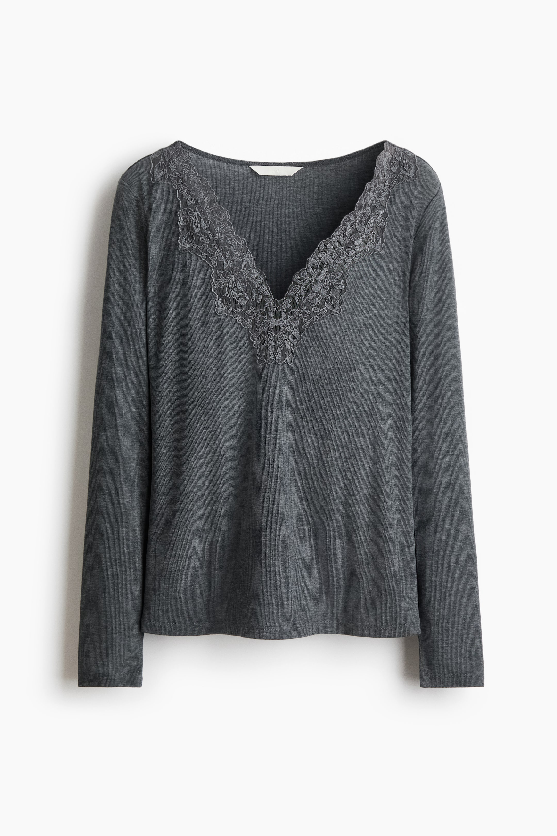 View larger image: Lace-trimmed top - Dark grey marl - Ladies | H&M IE 1