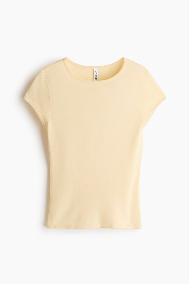 Top in maglia sottile con maniche ad aletta - Giallo chiaro/Marrone scuro - 1