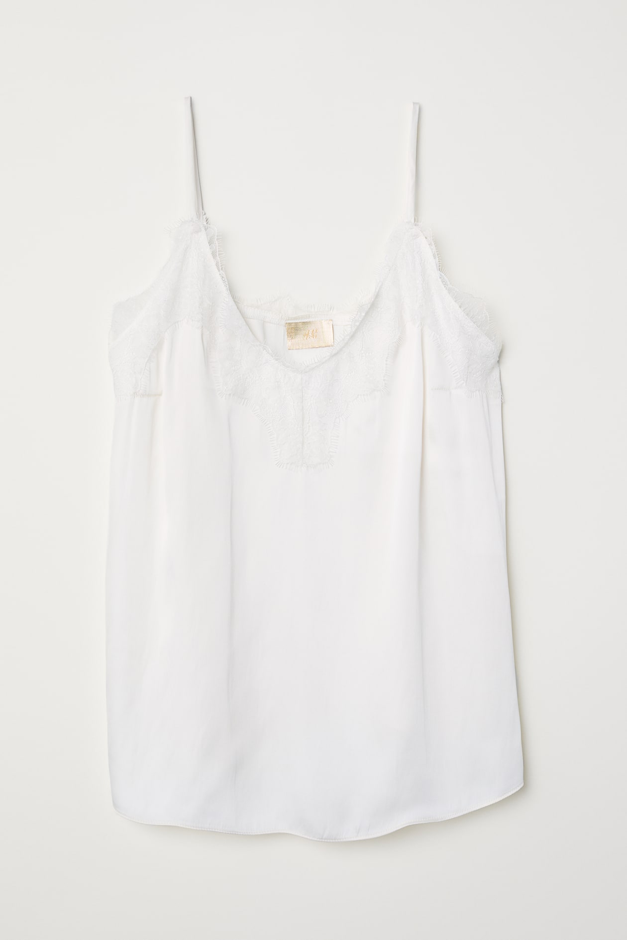 Satin Camisole Top with Lace - V-neck - Sleeveless - Natural white ...