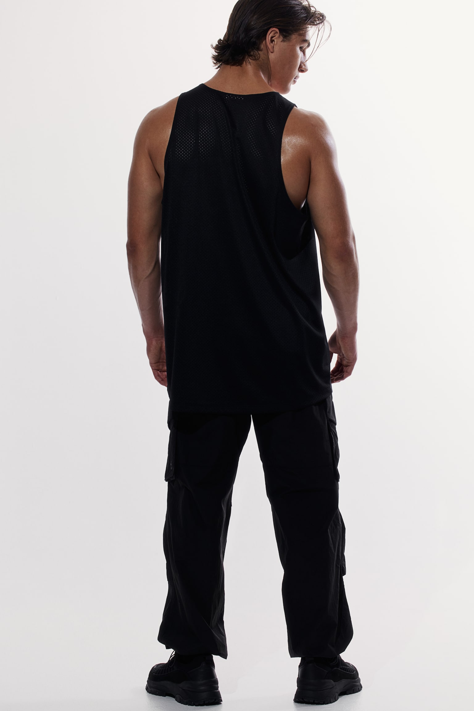 Oversized Fit Printed sports vest top in DryMove™ - Black - 3