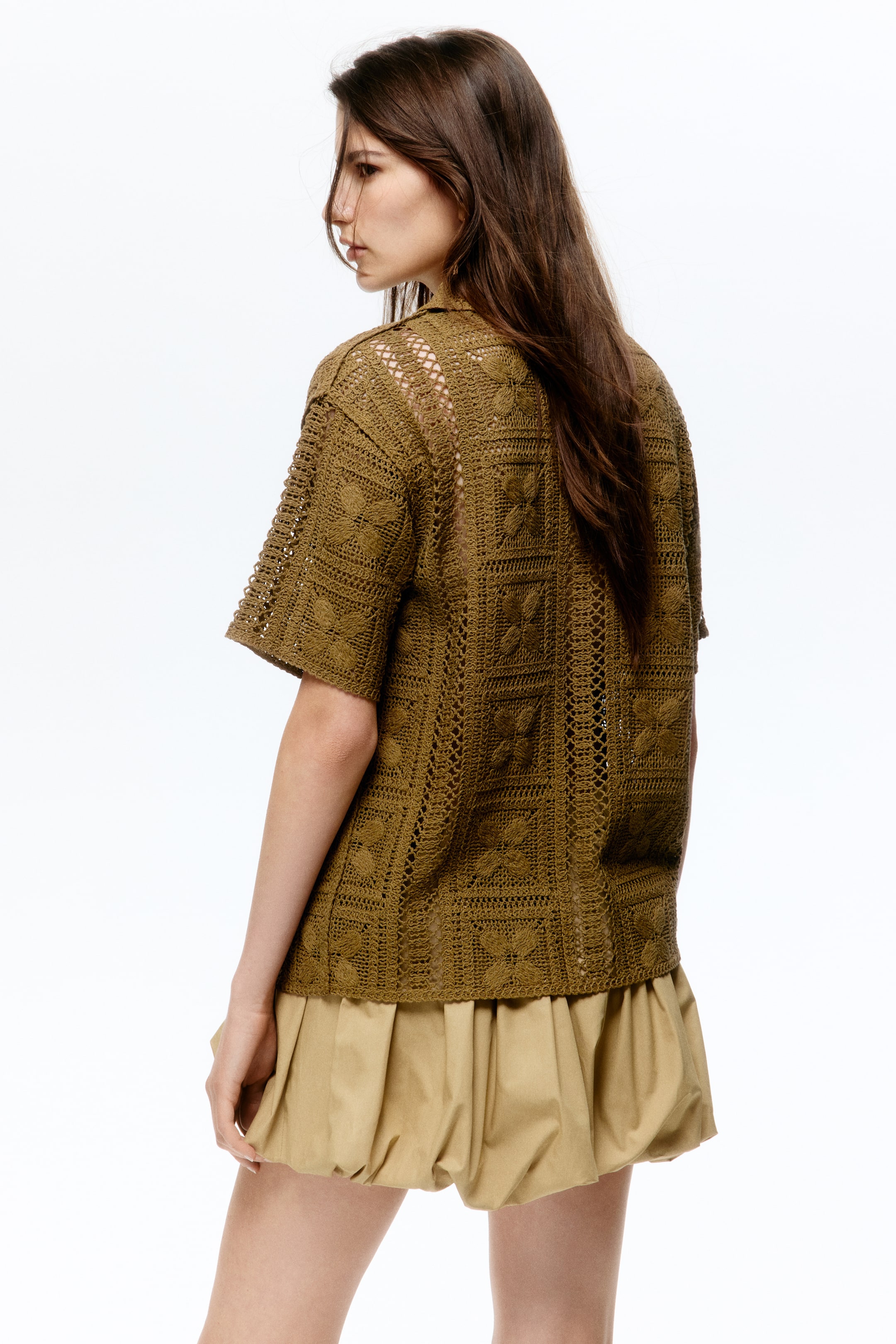 Crochet-Look Silk-Blend Shirt