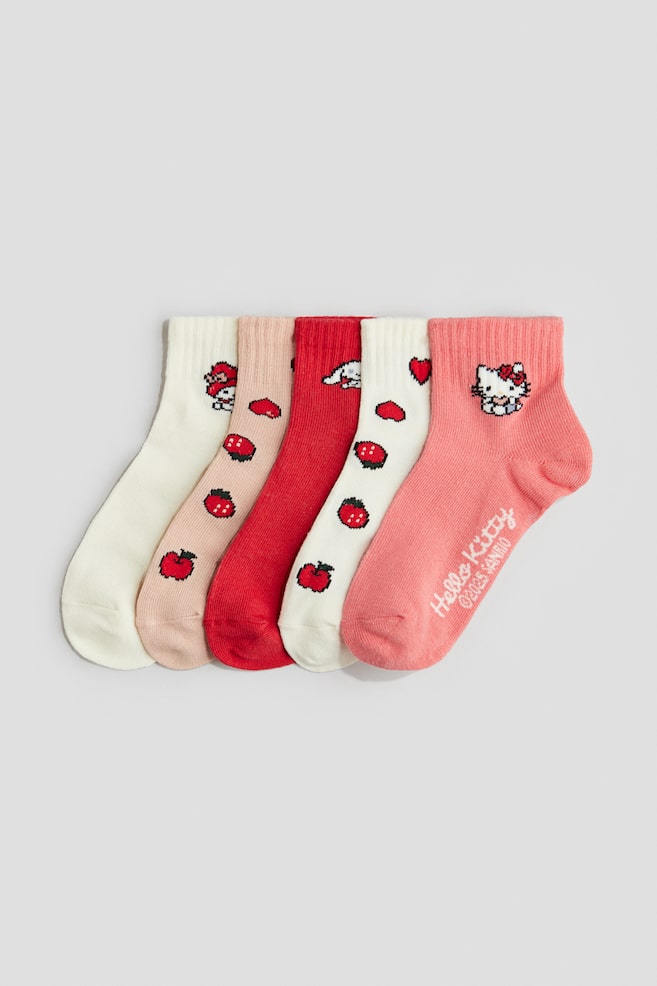 5 perechi de șosete până la gleznă - Roz-corai/Hello Kitty/Alb/Lilo & Stitch - 1