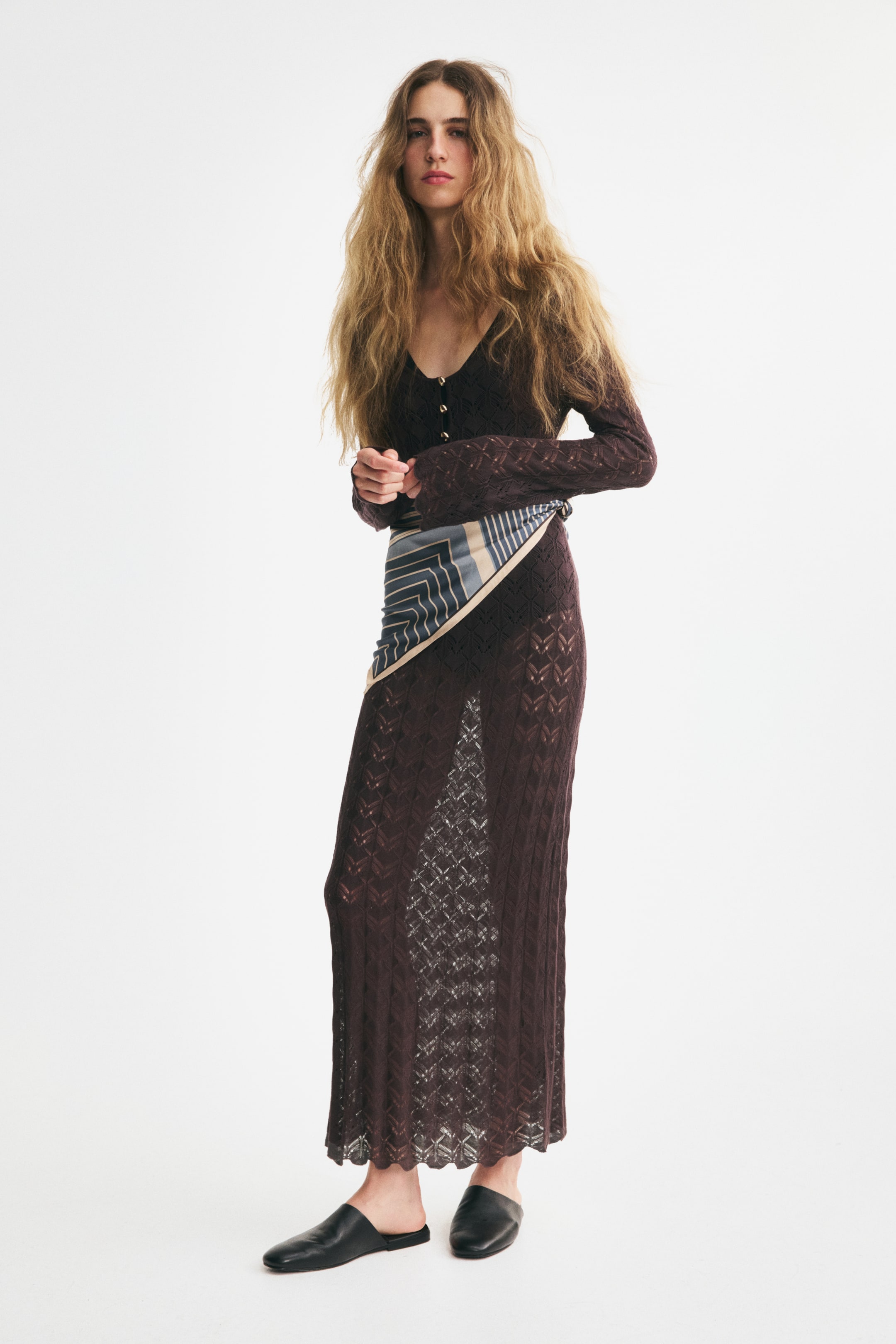 Crochet-Look Dress with Button Placket