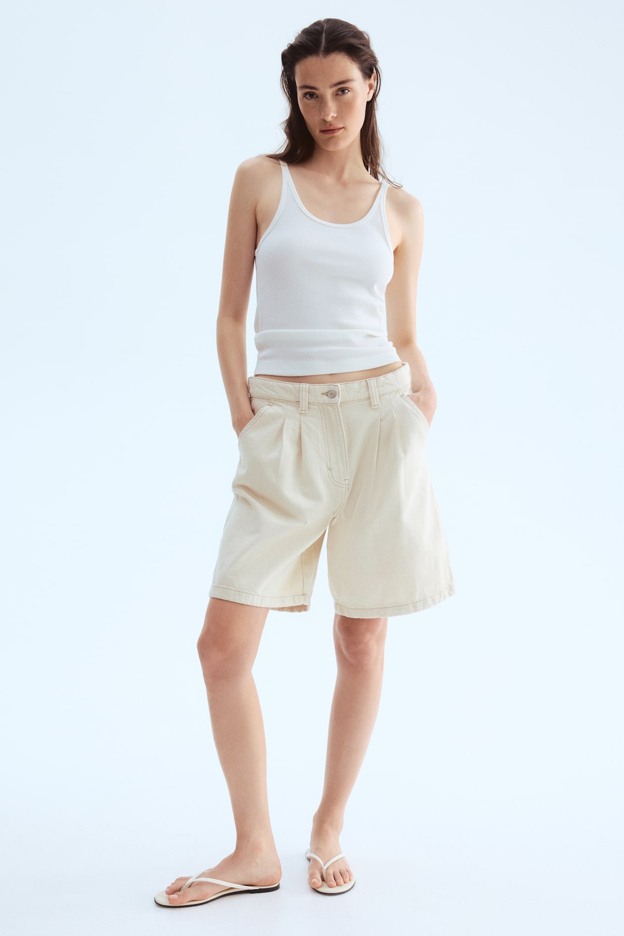 Pleated Denim Shorts - image 5
