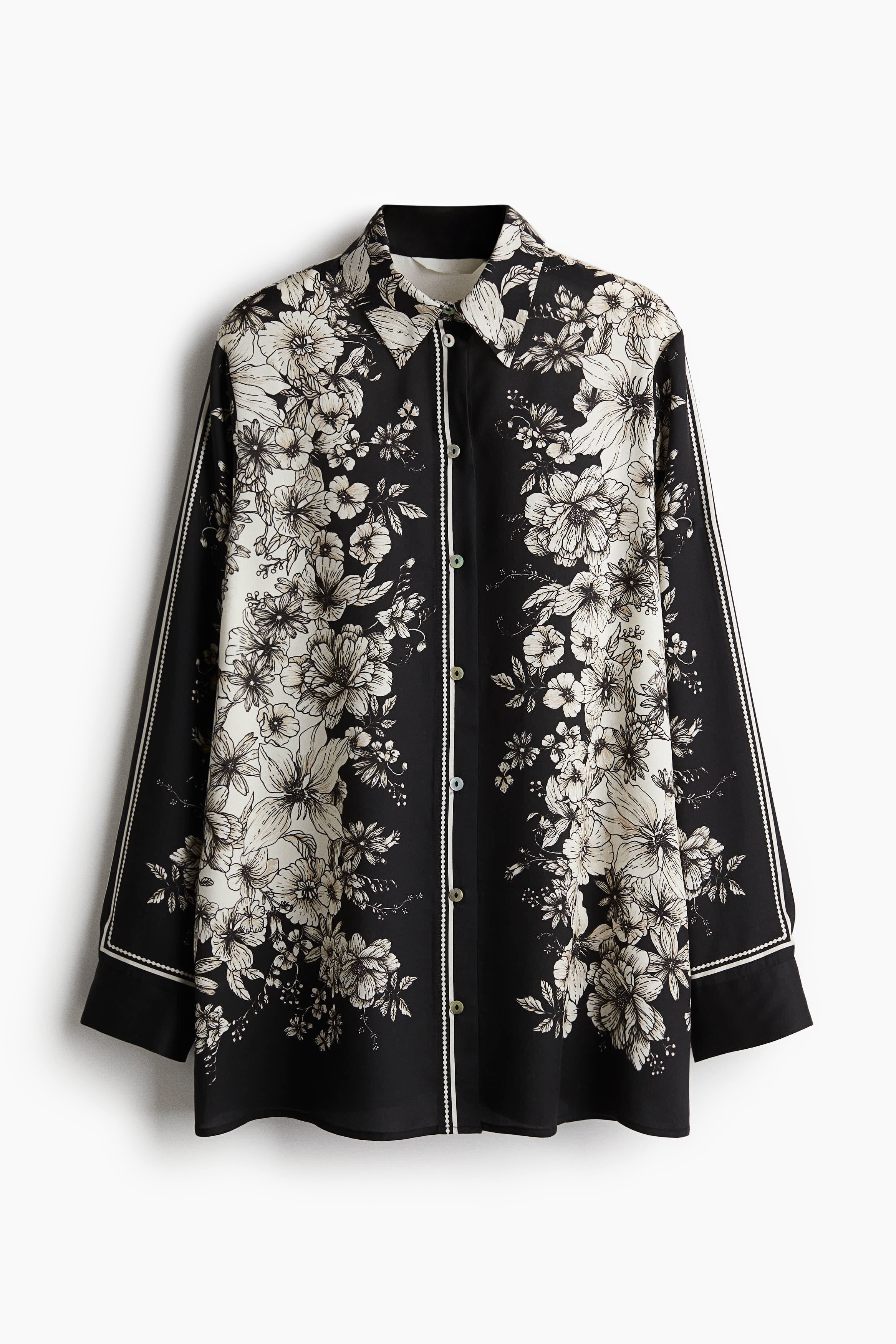 Long Print Shirt - Black/Floral