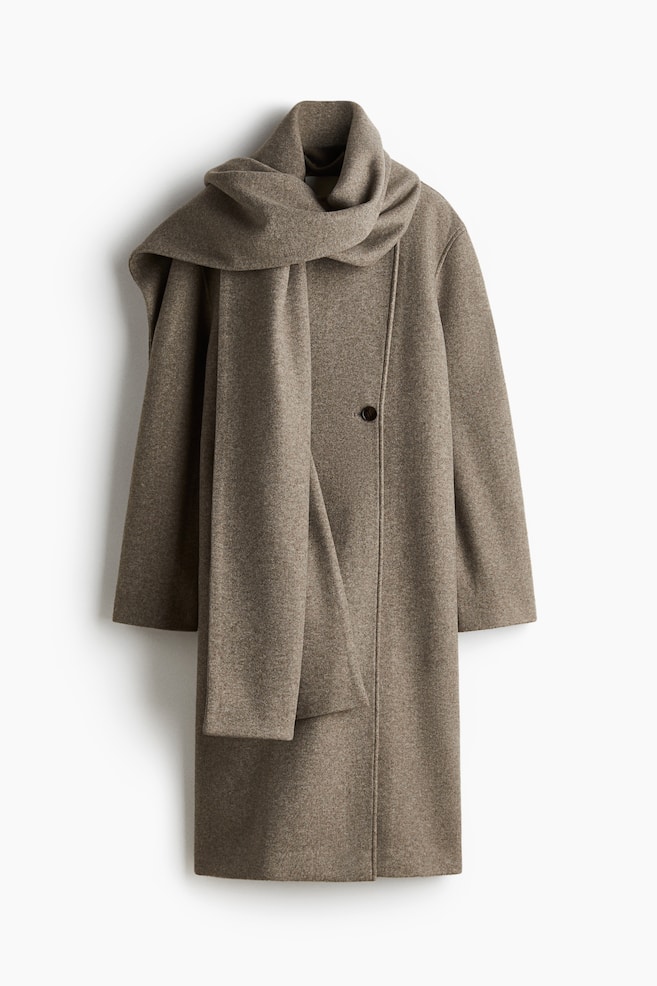 Scarf-detail coat - Beige marl/Dark grey marl - 1