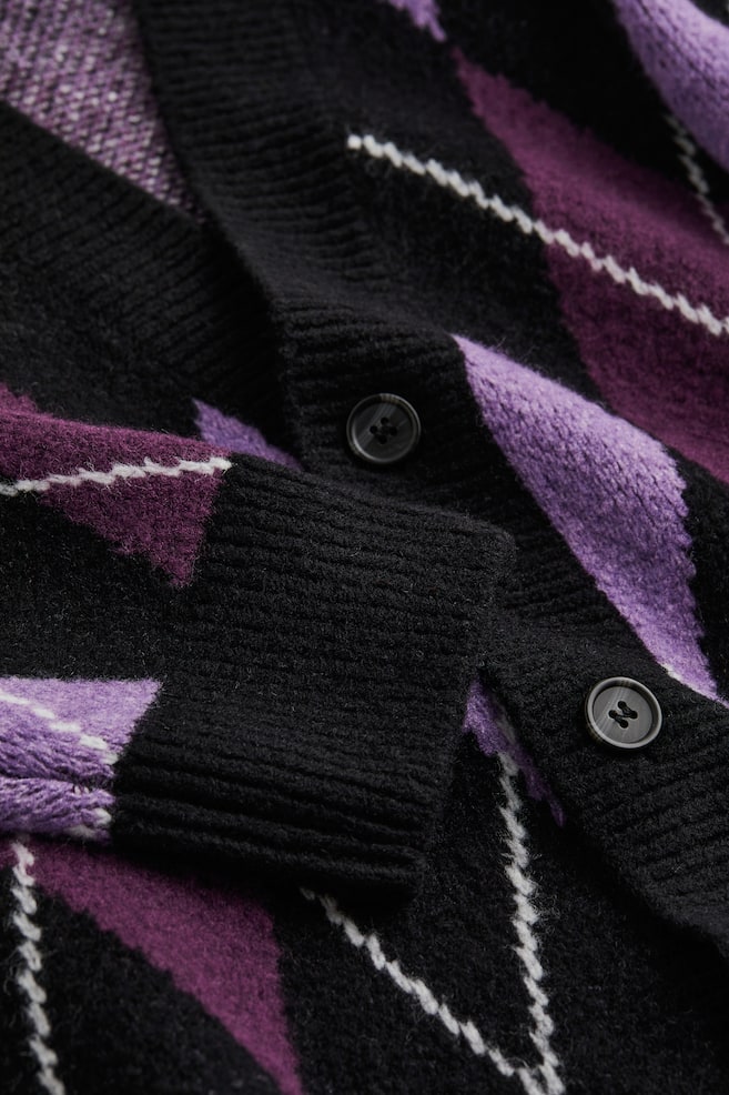 Oversized Fit Cardigan - Purple/Argyle-patterned - 4