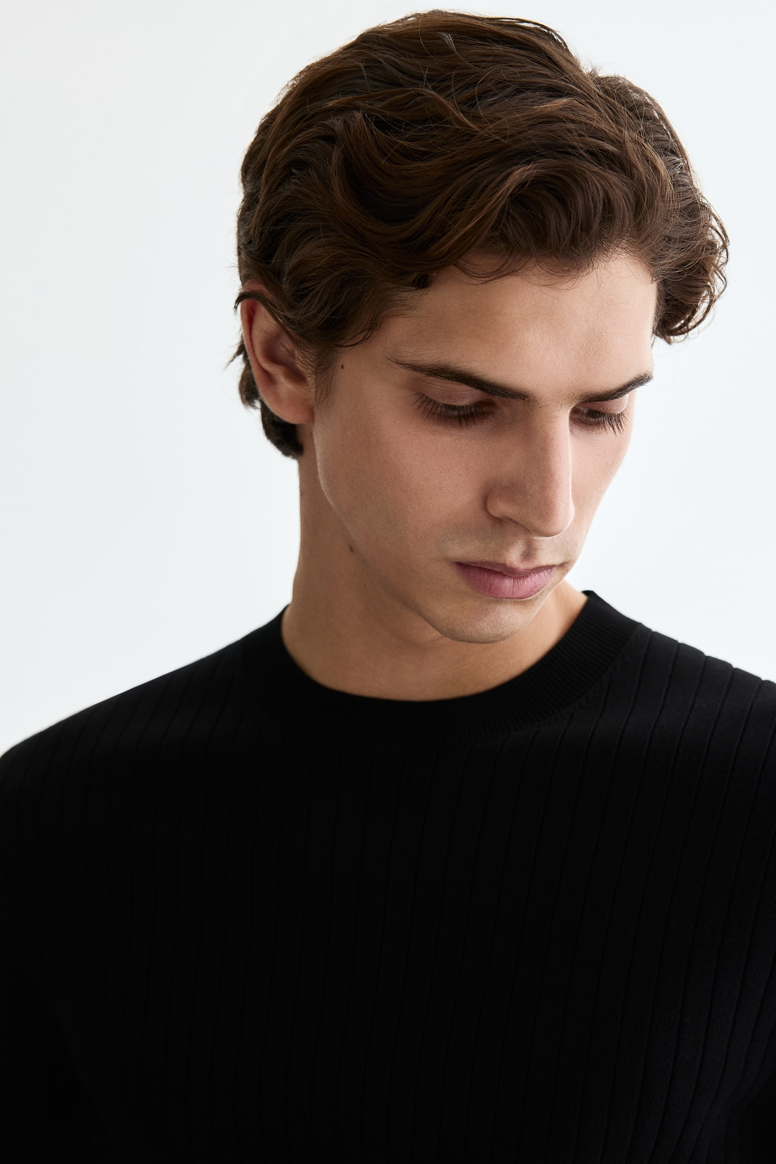 Slim Fit Knitted T-shirt - Black/Cream - 4