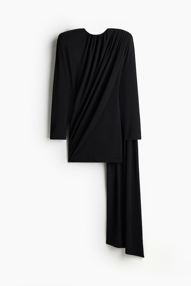 Shawl-detail draped dress - Black - 1