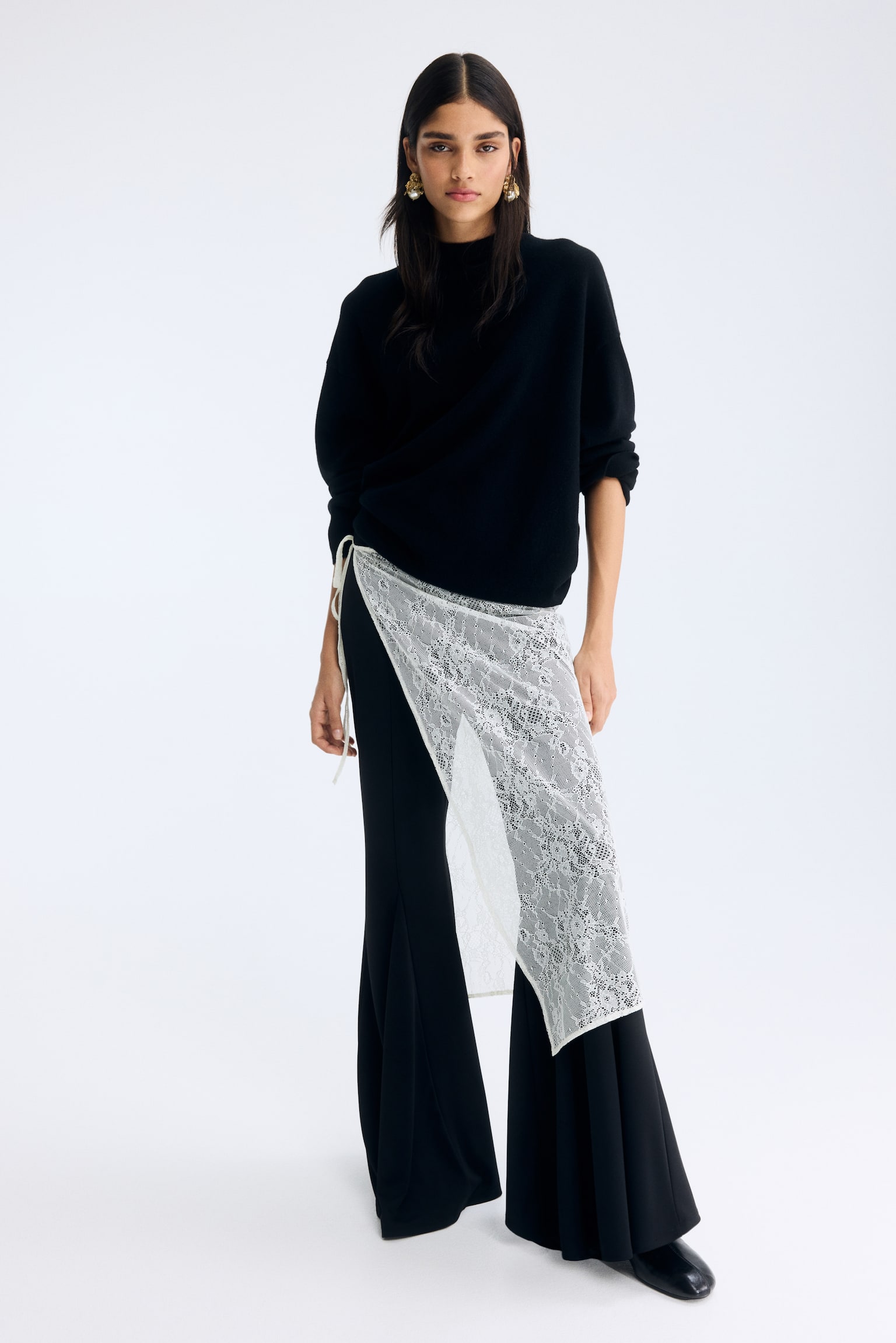 Slå om-nederdel i blonde - Lys beige - 7