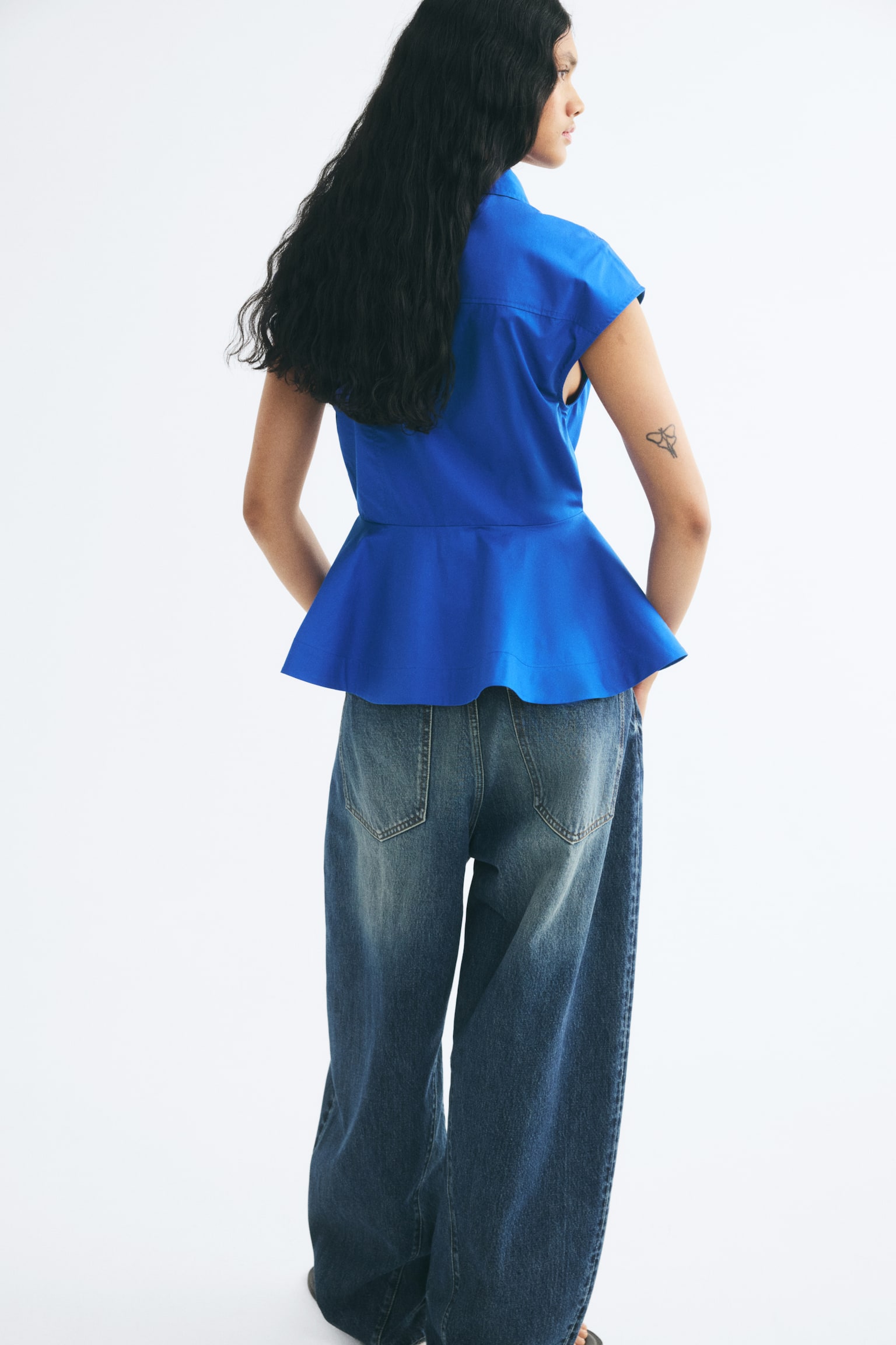 Женский топ H&M Cotton Peplum Top, цвет: Яркий синий — фото 4