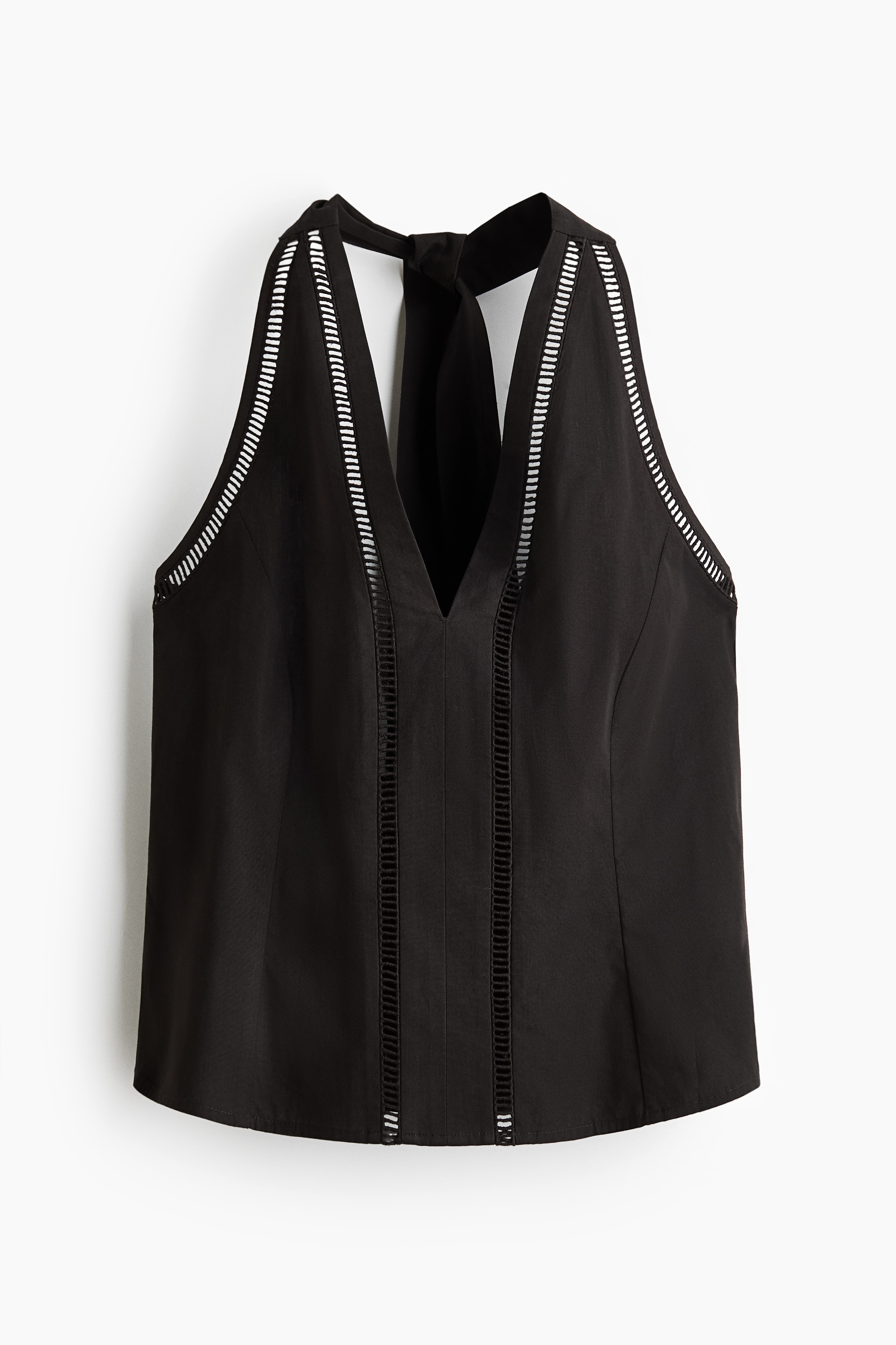 Lace-inset halterneck top - Dark brown