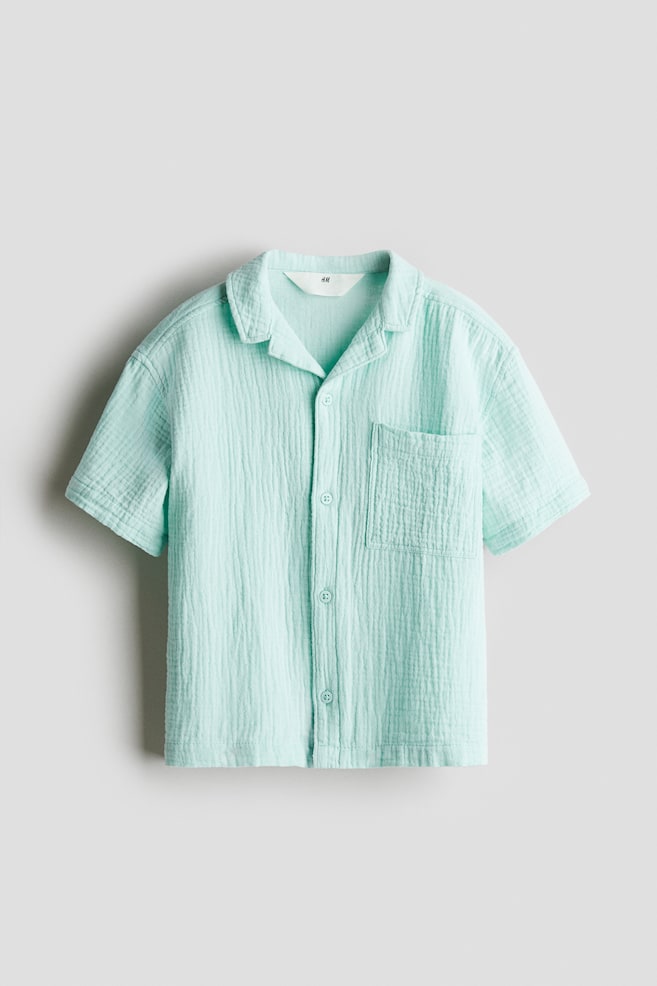 Chemise en mousseline de coton avec col cubain - Turquoise clair/Orange/Chill Mode - 1