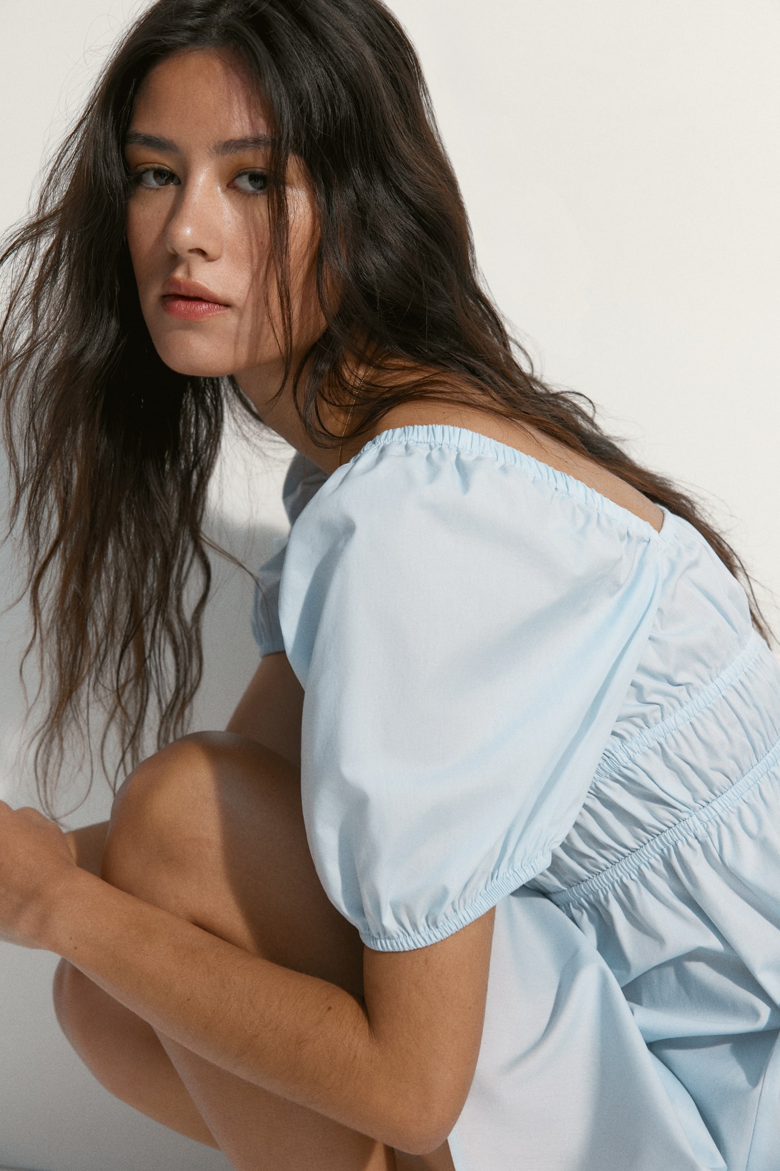 Puff-sleeved poplin dress - 3