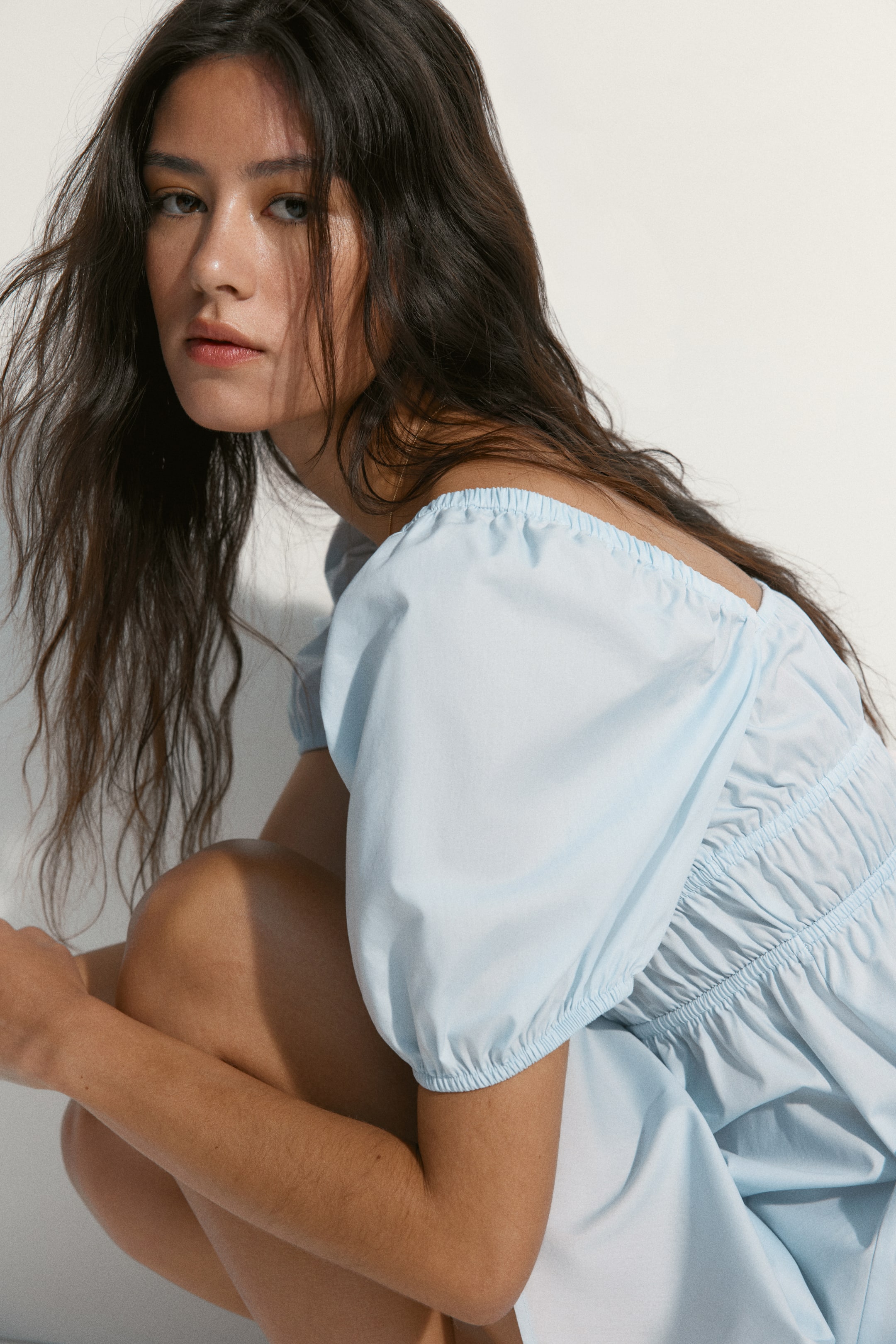 Puff-Sleeved Poplin Dress