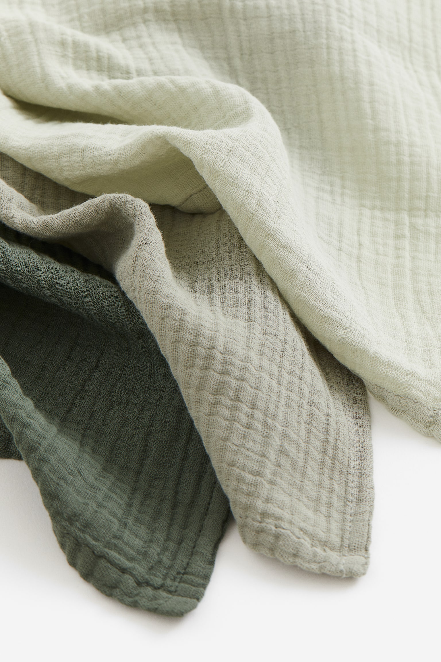 3-pack muslin comfort blankets - Dark green/Sage green/Light beige/White/Light blue/White/Old rose/Beige/White/Dark grey/Light grey/White - 3