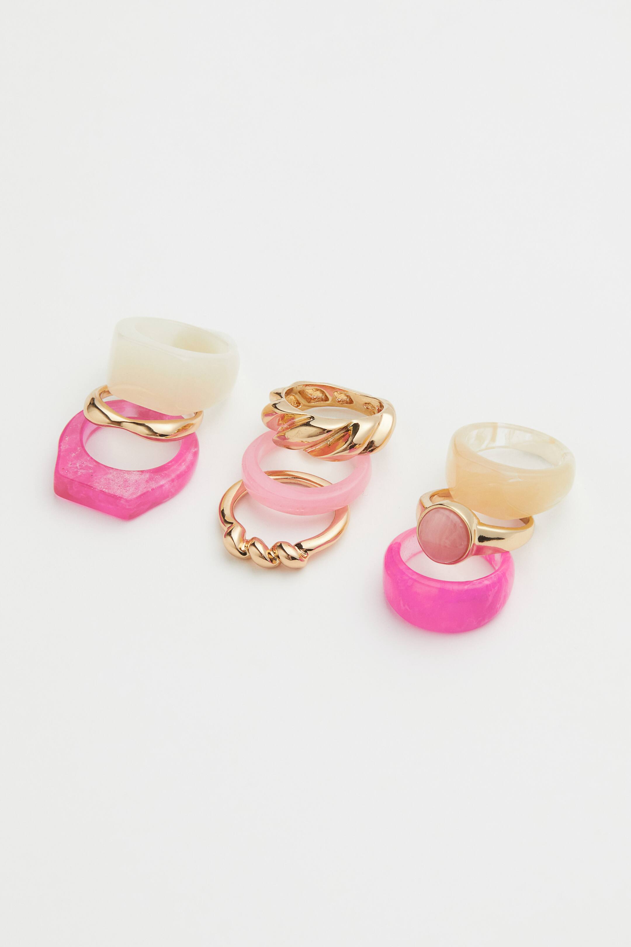 View larger image: 9-pack rings - Cerise/Gold-coloured - Ladies | H&M 1