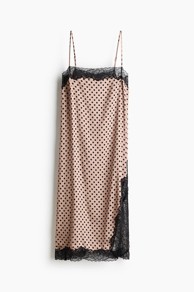 Lace-trimmed slip dress - Beige/Polka dot - 1