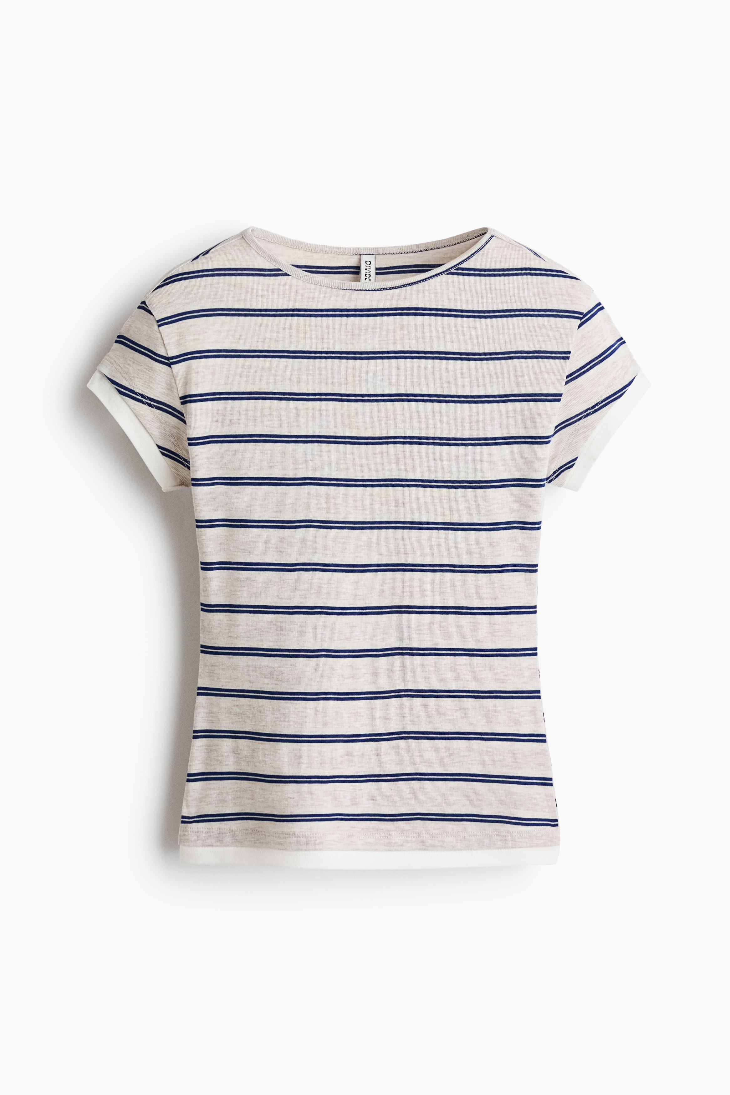 Fitted contrast-trim T-shirt - Light beige/Striped/Brown/Striped