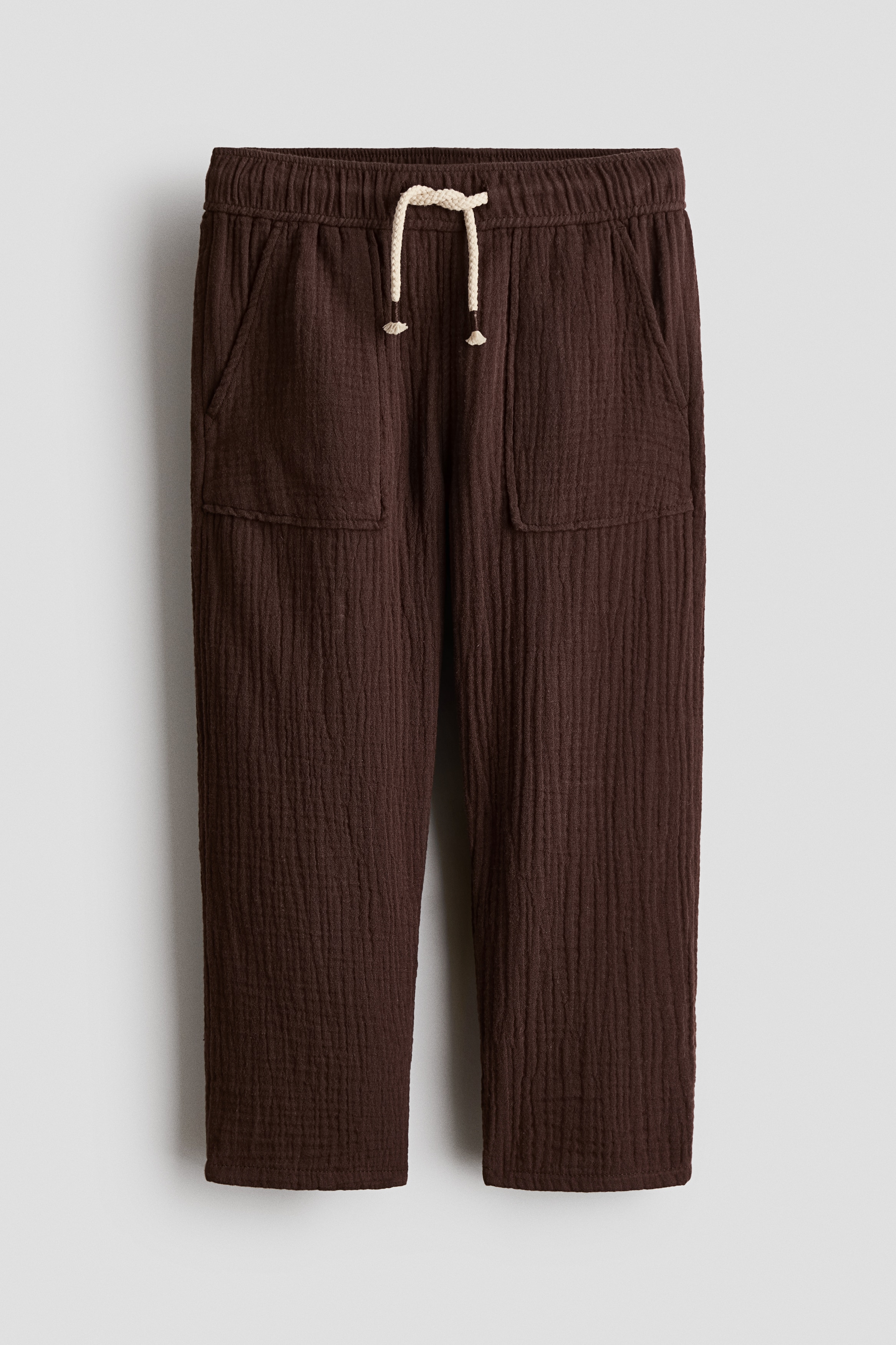 Muslin drawstring trousers - Dark brown/White/blue striped/Navy blue/Teal