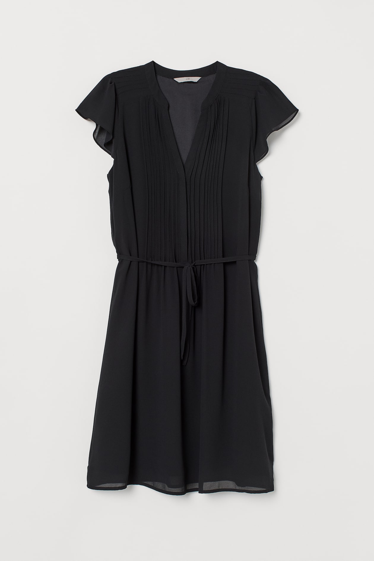 Dress with Tie Belt - V-neck - Short sleeve - Black - Ladies | H&M US