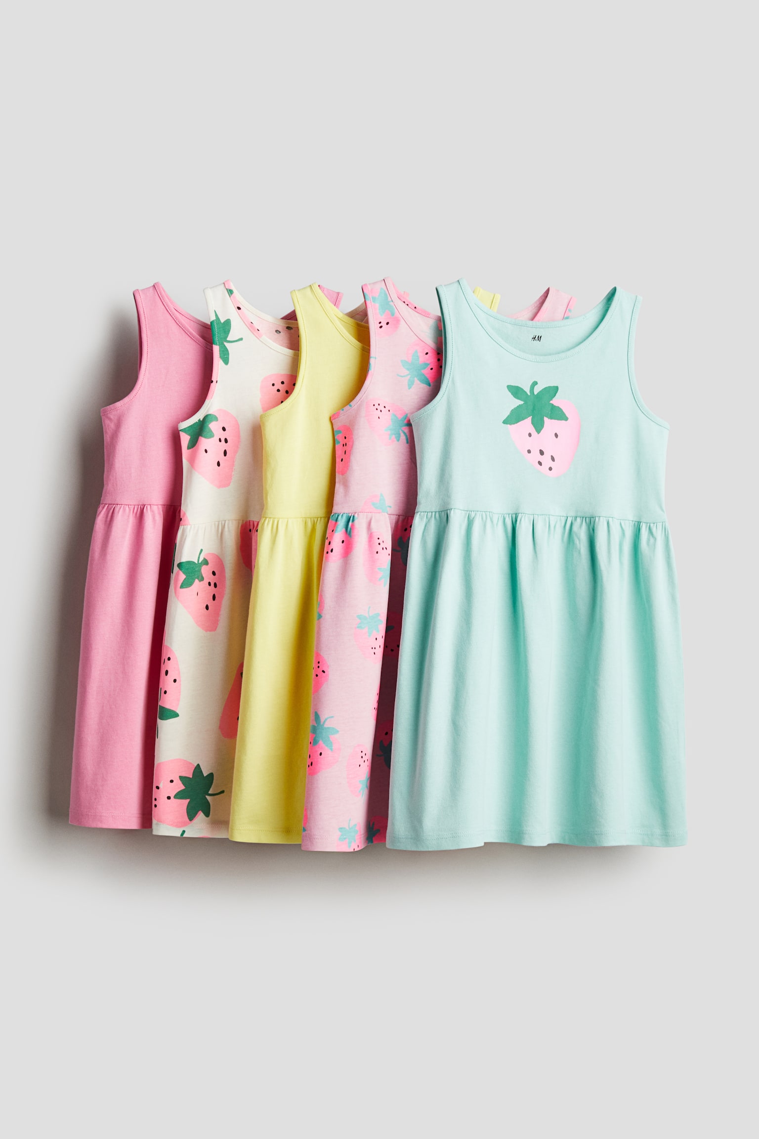 5-pack cotton jersey dresses - Pink/Strawberries - 1