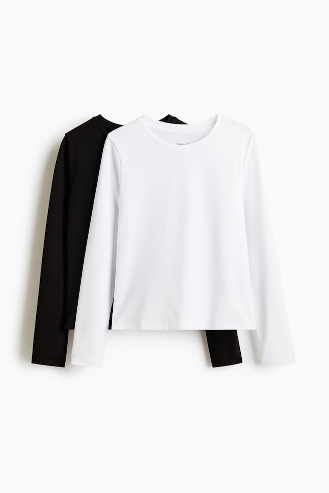 2-pack long-sleeved sports tops with DryMove™ - Black/White/Dark green/Black - 1