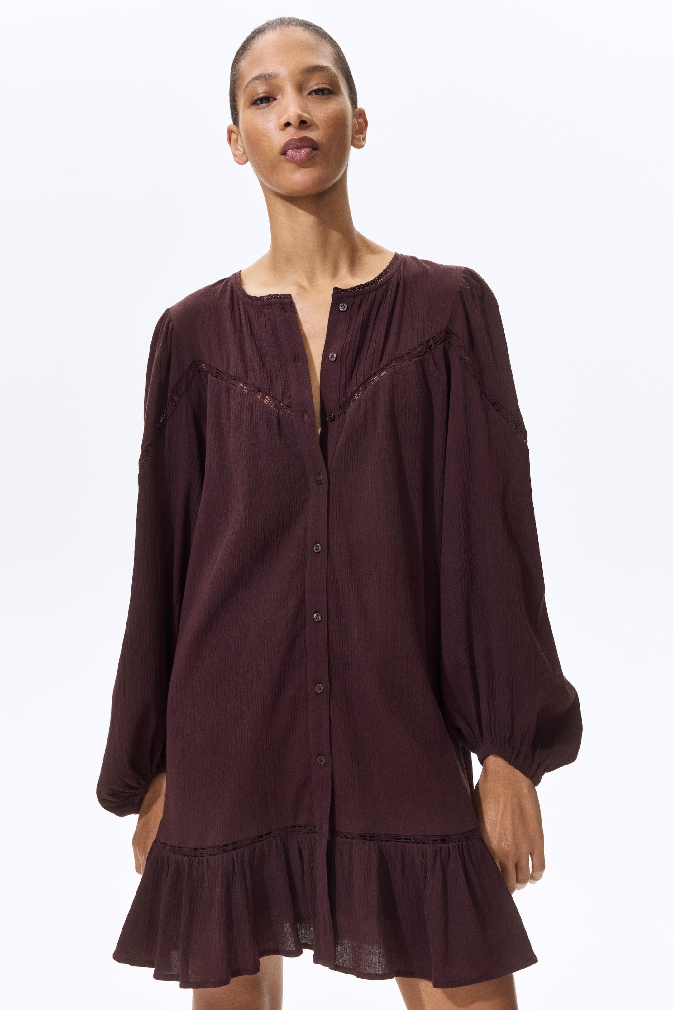 View larger image: Cotton tunic dress - Dark brown - Ladies | H&M 1